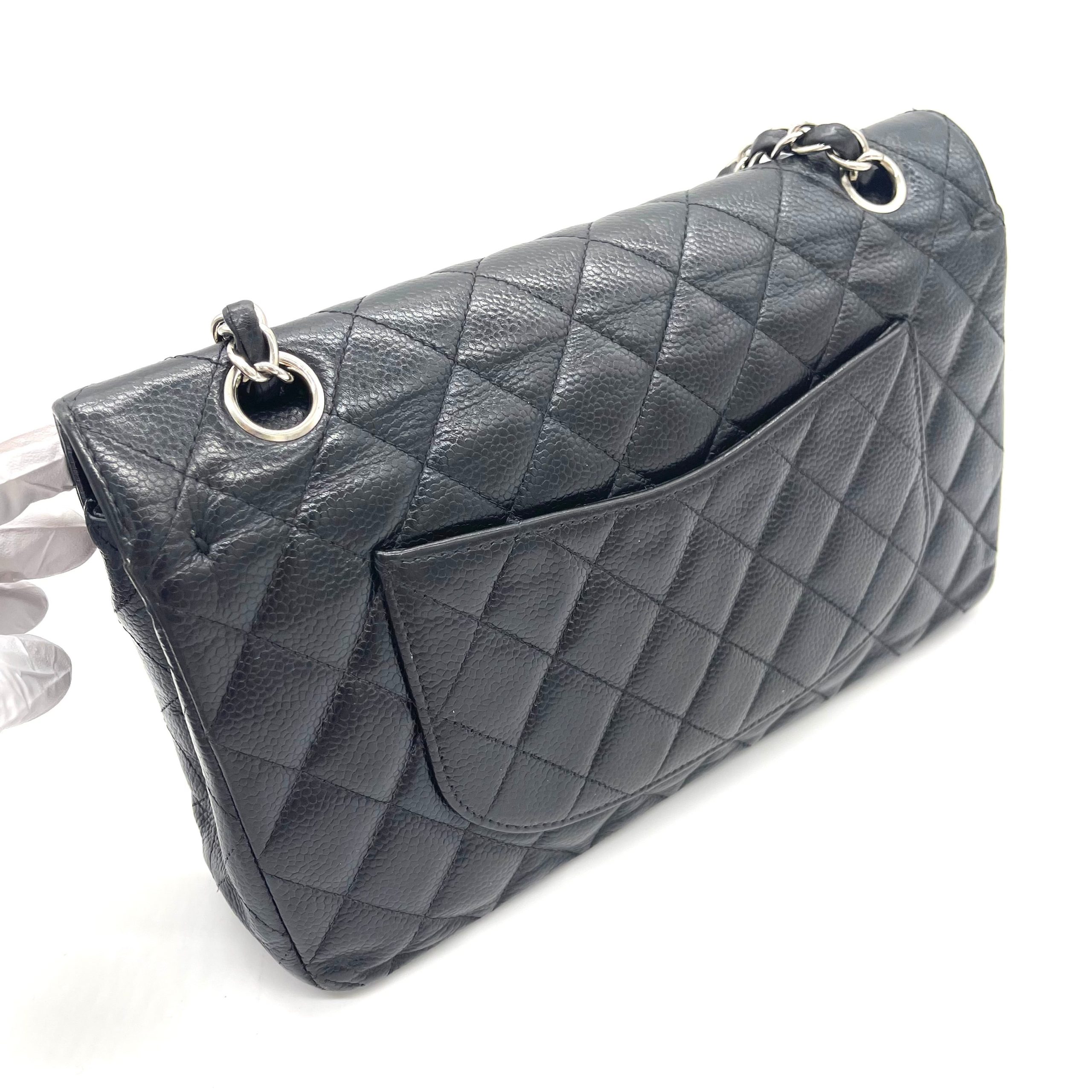 Chanel Classic Medium Double Flap Bag – Black Caviar Leather / Silver Hardware