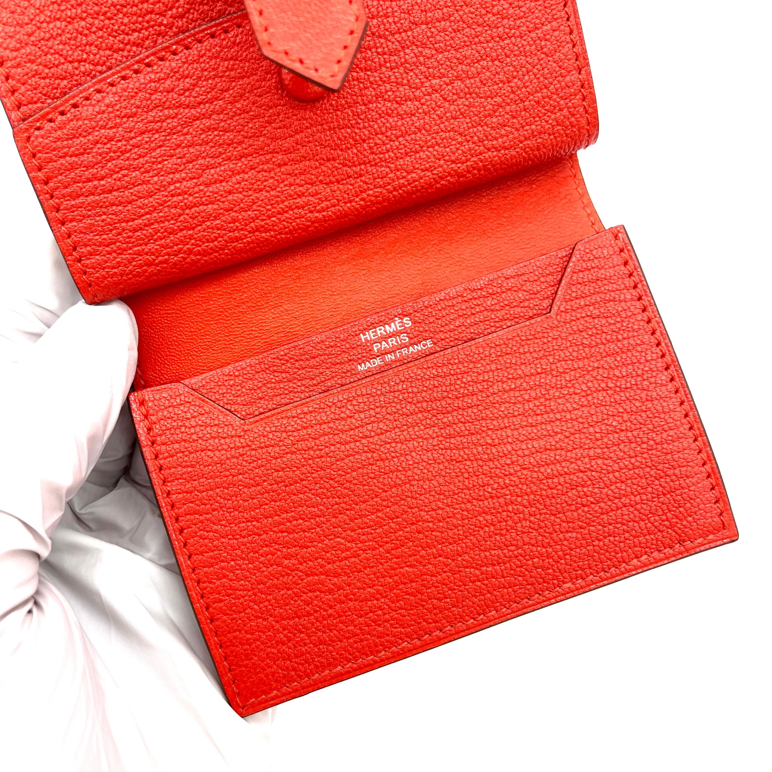 HERMES Chevre Mysore Mini Bearn Wallet Rouge De Coeur