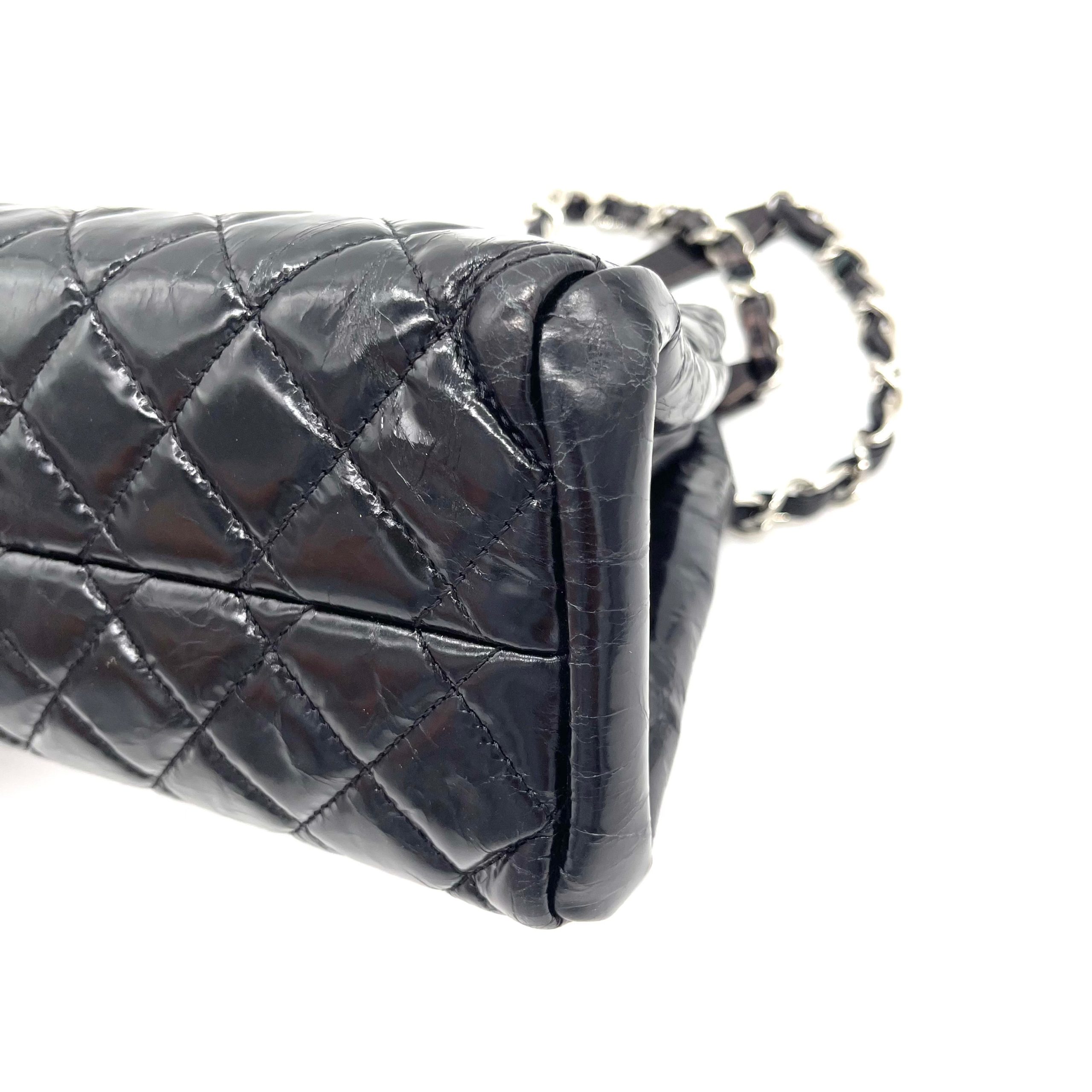 CHANEL Patent Quilted Medium Just Mademoiselle Bowling Bag – Black