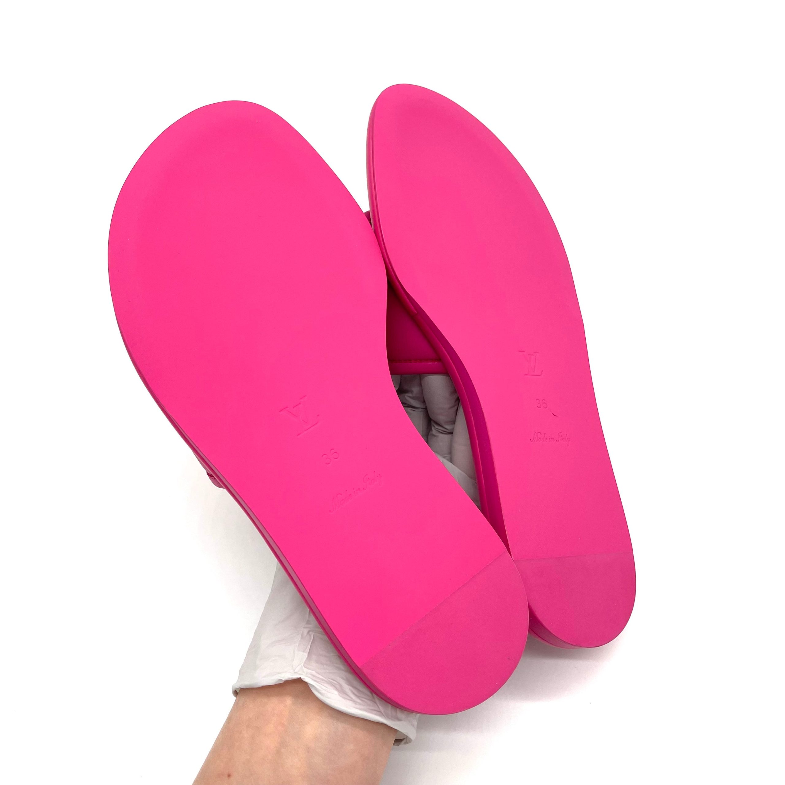 LOUIS VUITTON Lambskin Embossed Monogram Magnetic Flat Mules Size36 Fuchisa MAO232