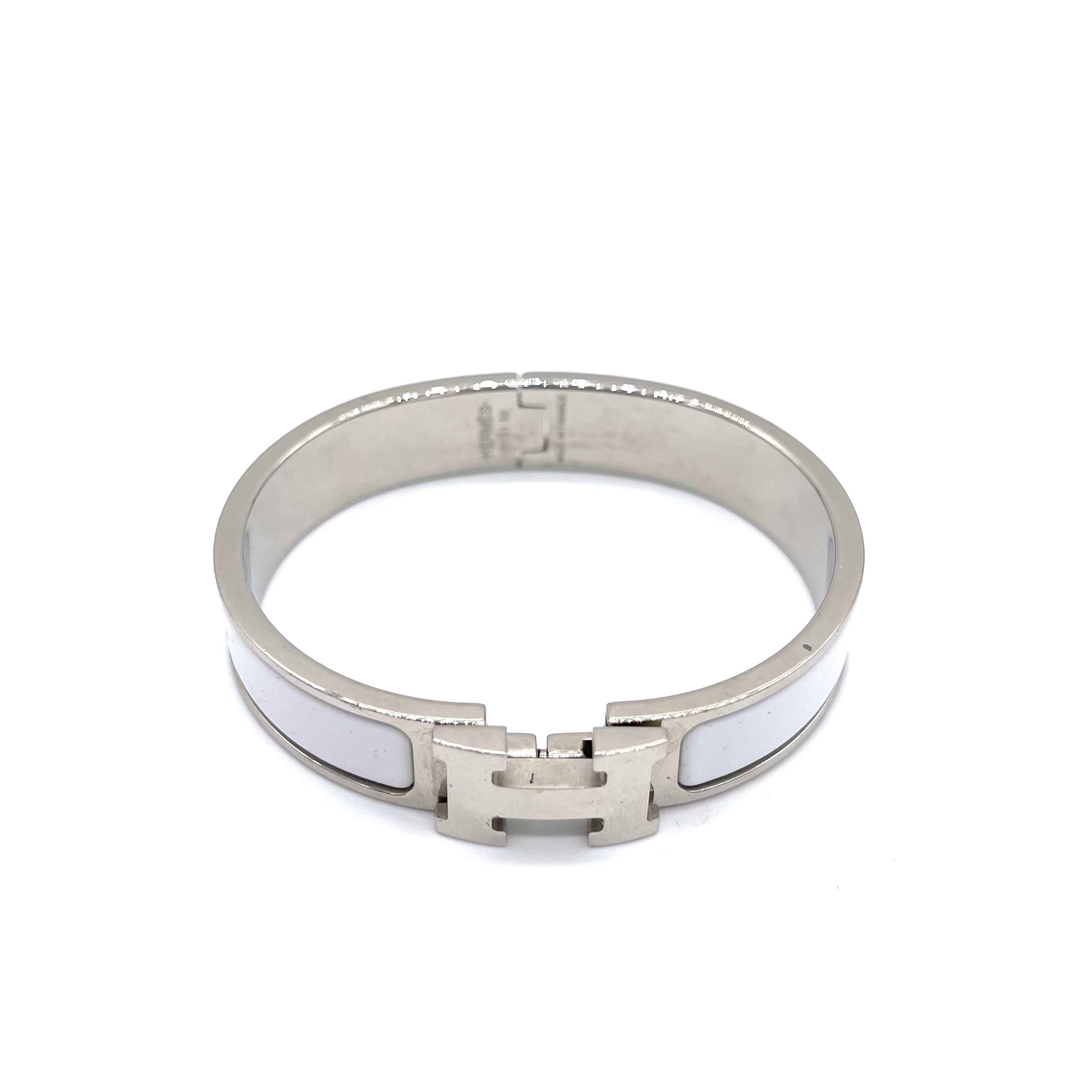 Hermès Clic H Bracelet – White Enamel with Palladium Plated Hardware