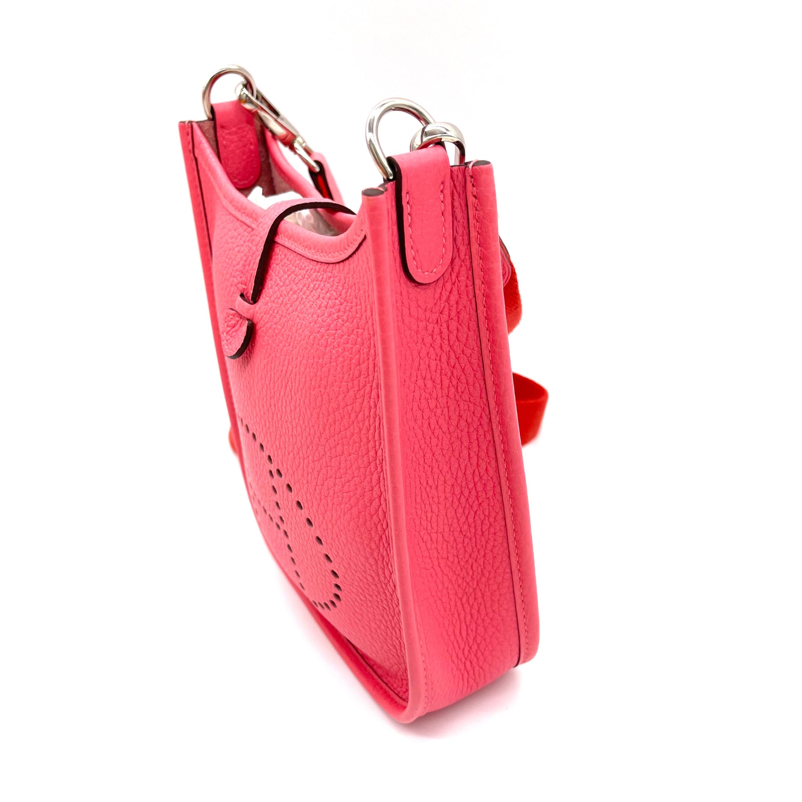 Hermès Mini Evelyne II TPM 16 Rose Azalée Clemence with Palladium Hardware