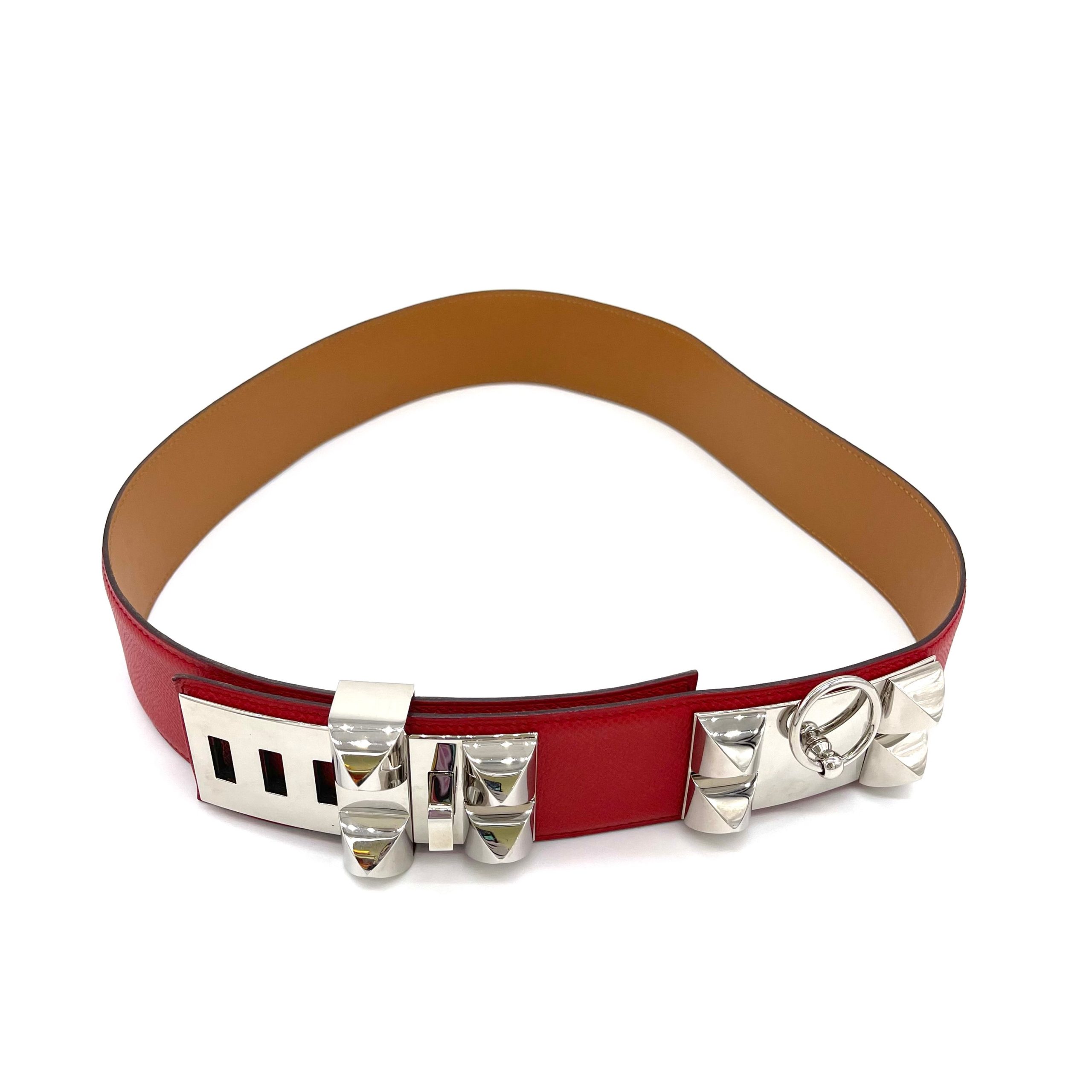 HERMES Courchevel Collier De Chien CDC Belt 85 32 Silver Red