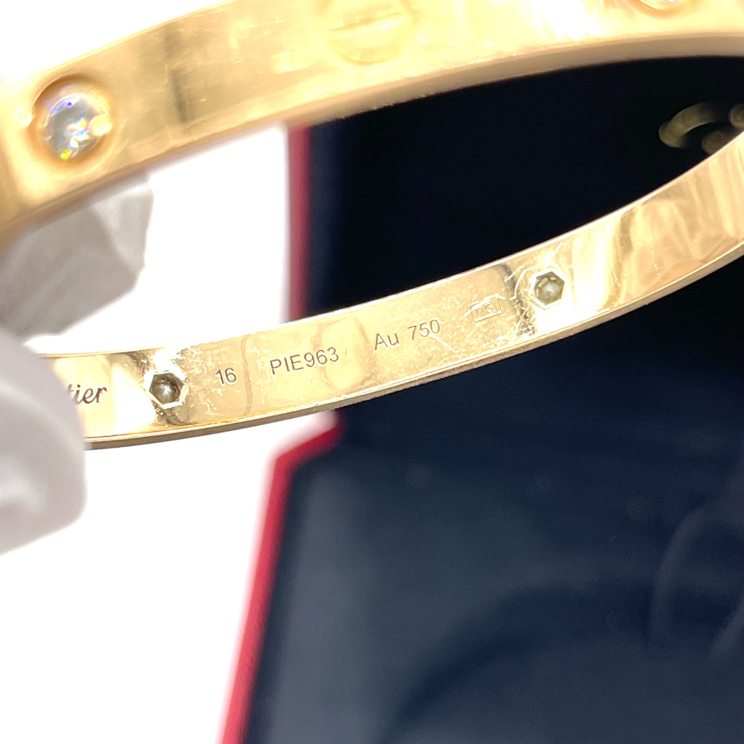 Cartier Love Bracelet, Classic Model with 4 Diamonds – Rose Gold, Size 16