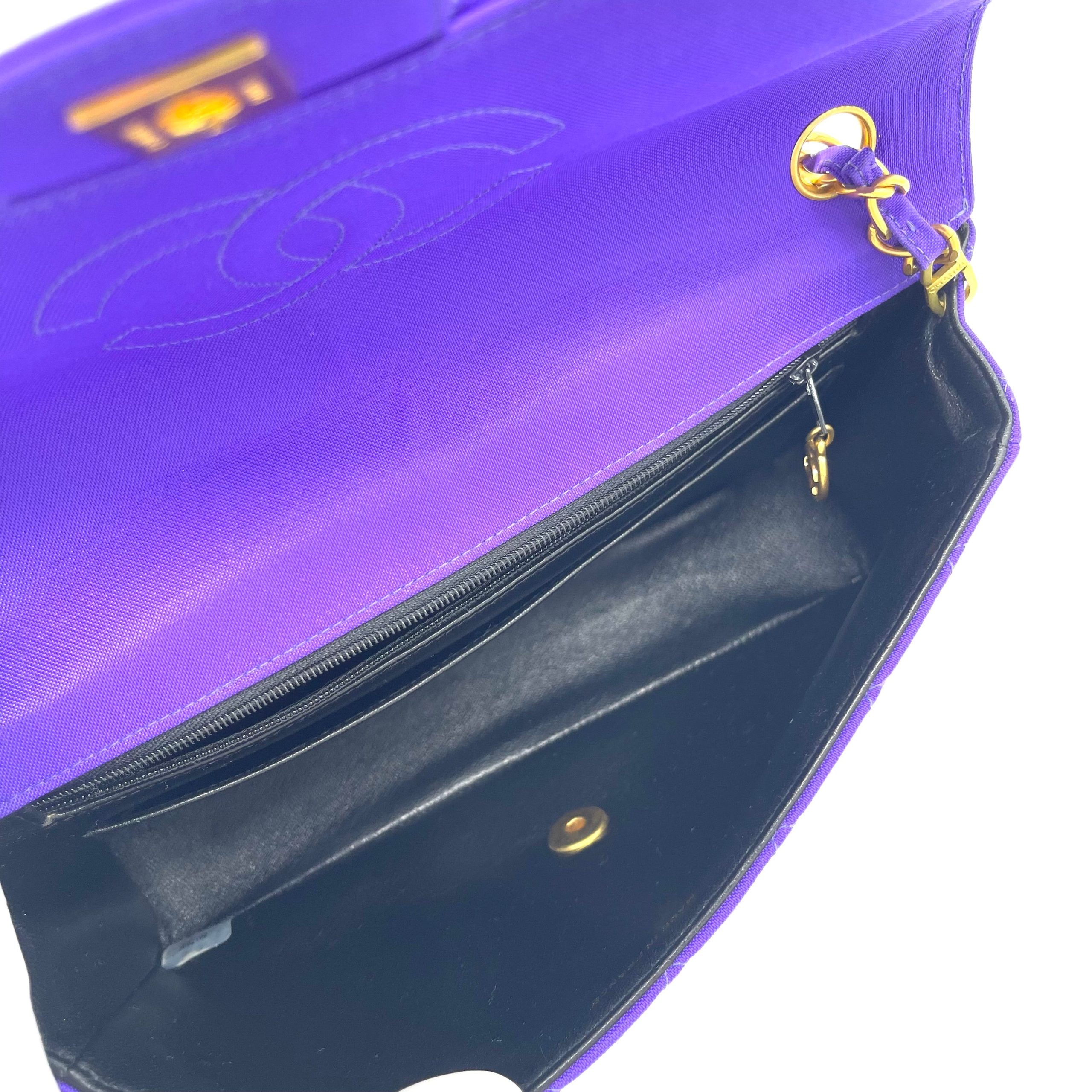 Chanel Classic Flap Bag Purple Fabric with Gold Hardware