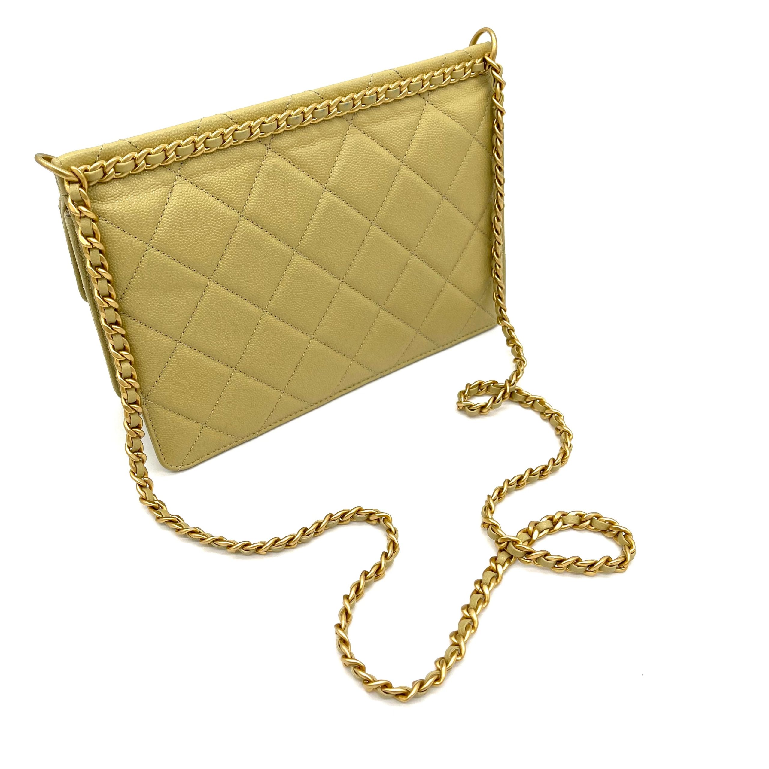 CHANEL Caviar Quilted Chain Flap Light Yellow 2023