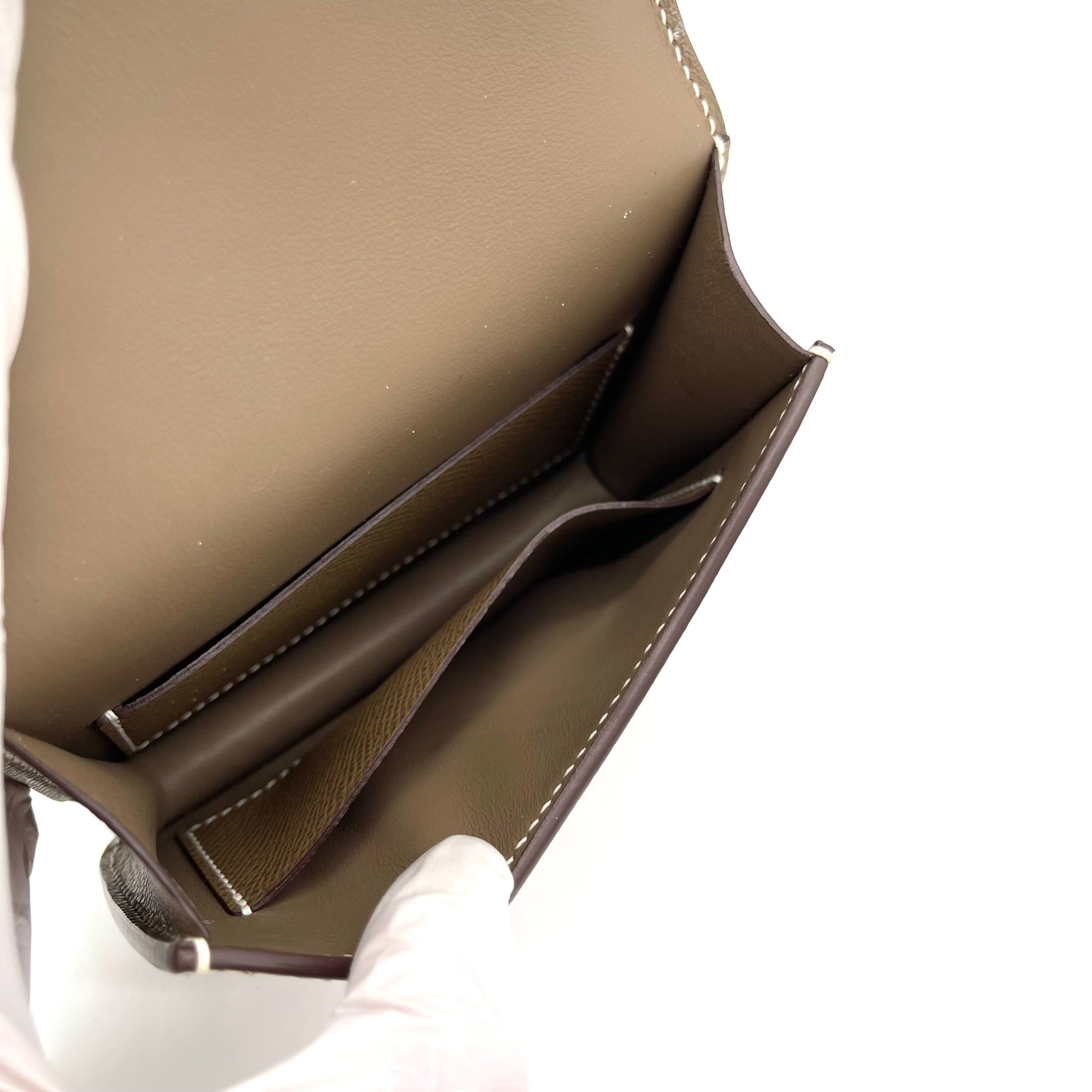 HERMES Etoupe Constance Slim Wallet Silver with Strap and Attachable to belt