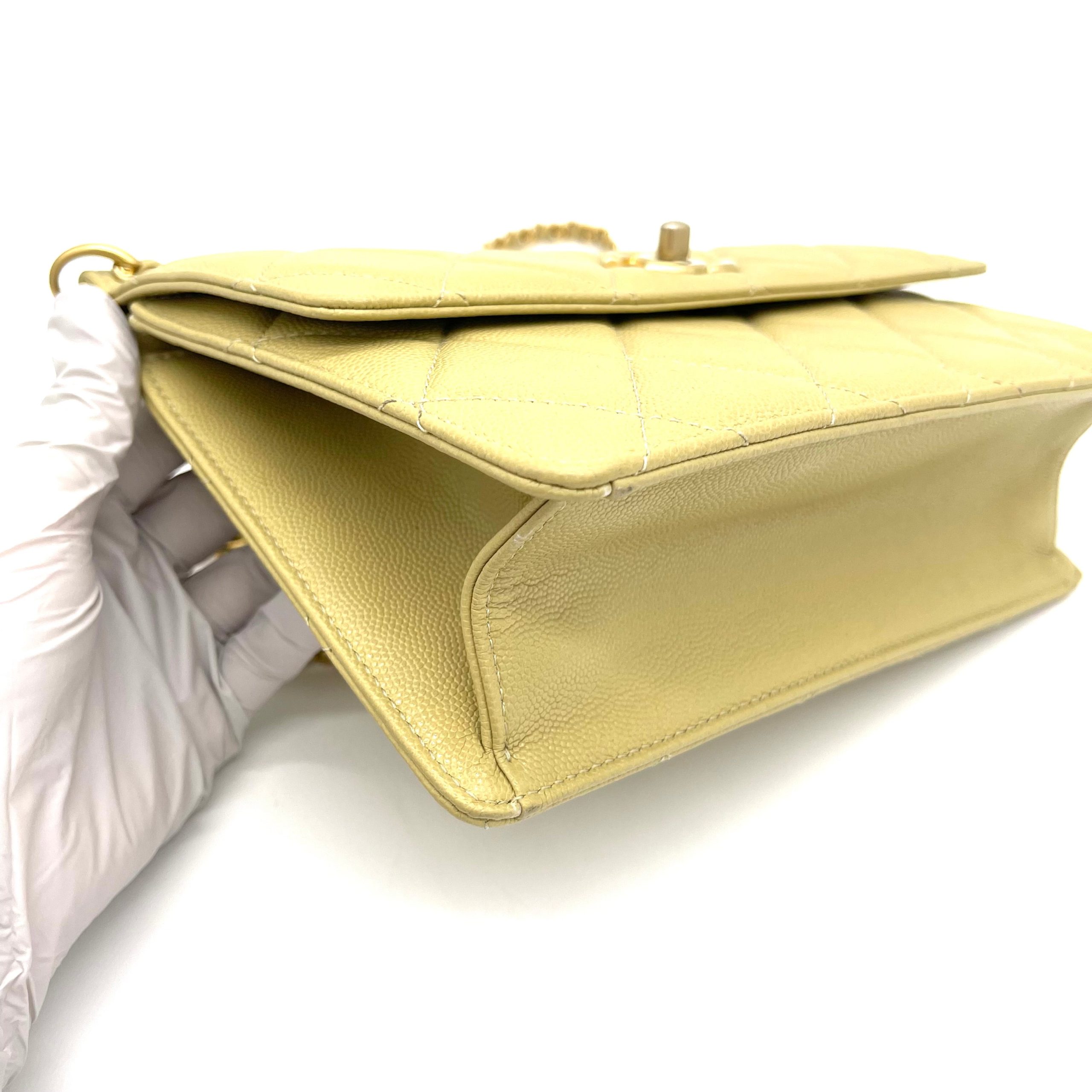 CHANEL Caviar Quilted Chain Flap Light Yellow 2023