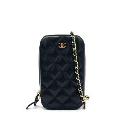 CHANEL Zip Around Phone Case Chain Shoulder Bag – Black Grained Calfskin