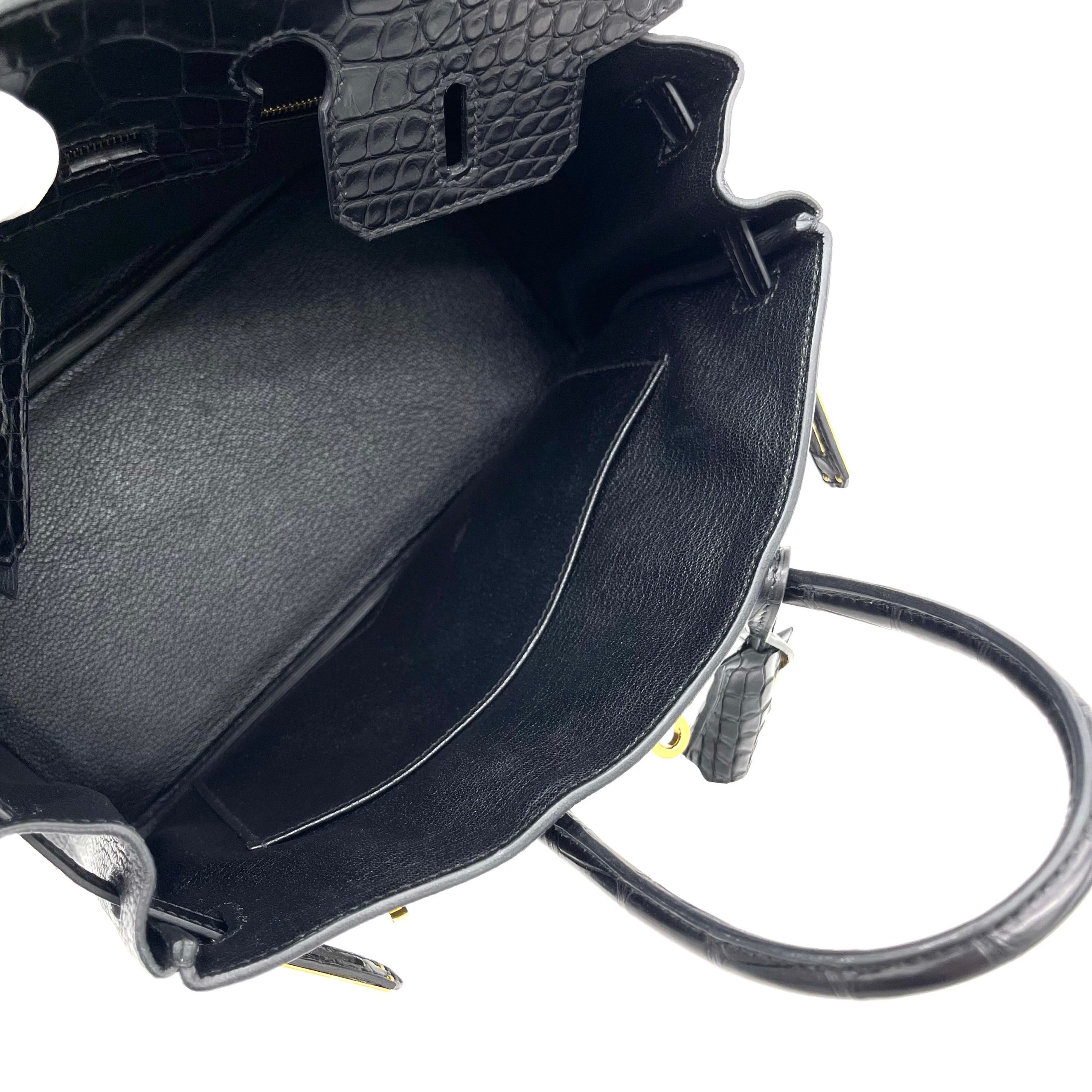 HERMES Togo Matte Alligator Birkin Touch 25 Black