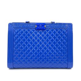 CHANEL Boy Shopping Tote Blue Patent Leather 2015