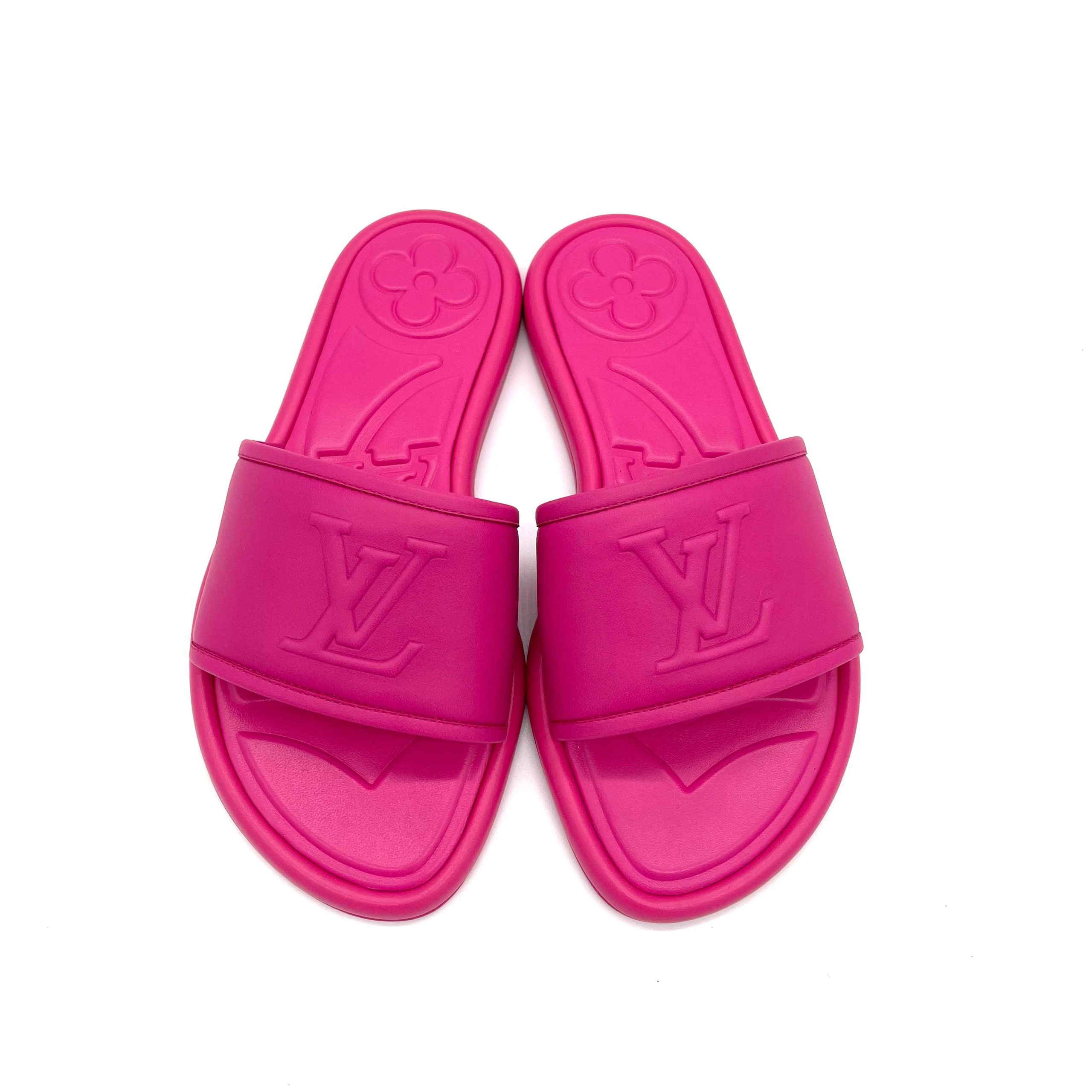 LOUIS VUITTON Lambskin Embossed Monogram Magnetic Flat Mules Size36 Fuchisa MAO232