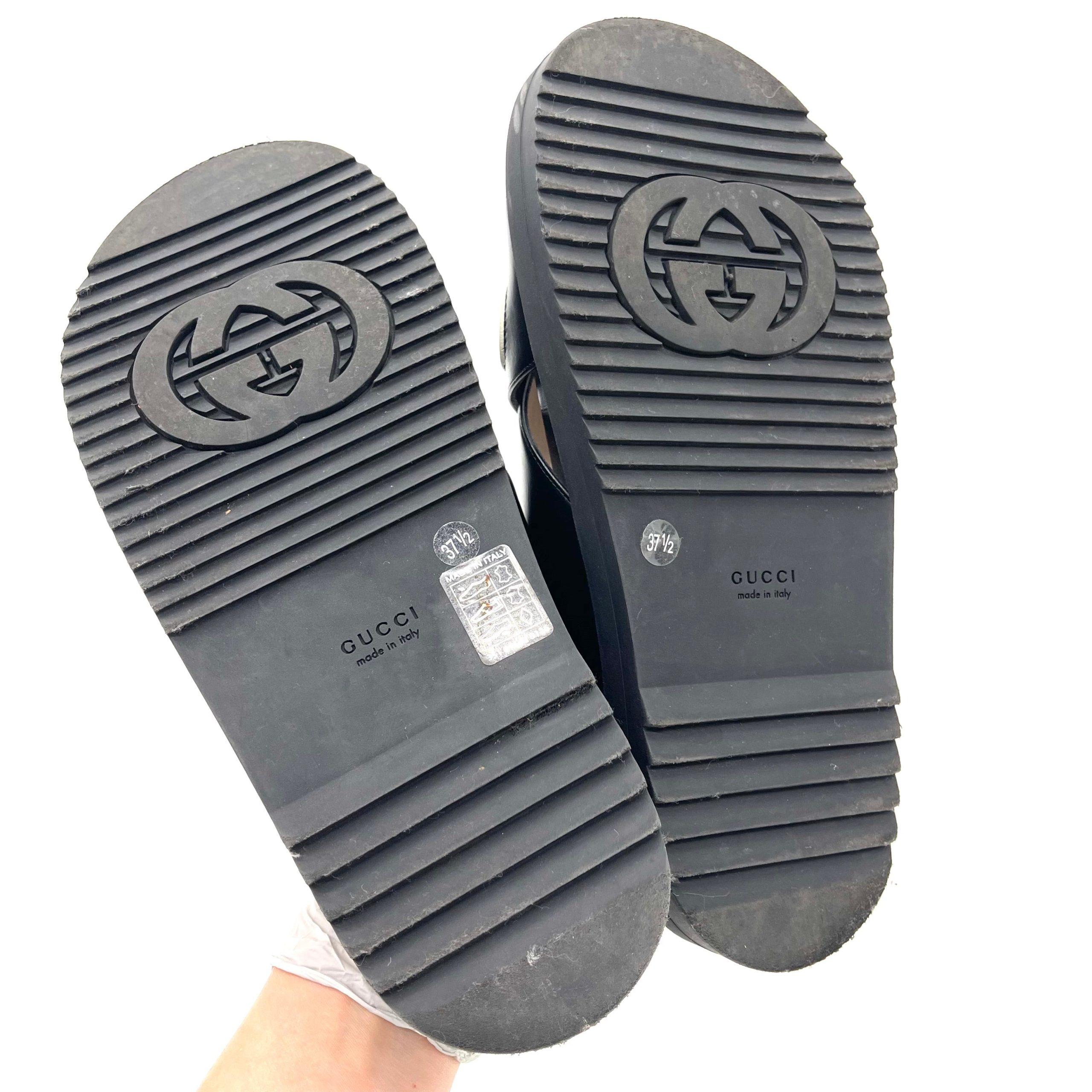 Gucci Black Leather Logo Sandals