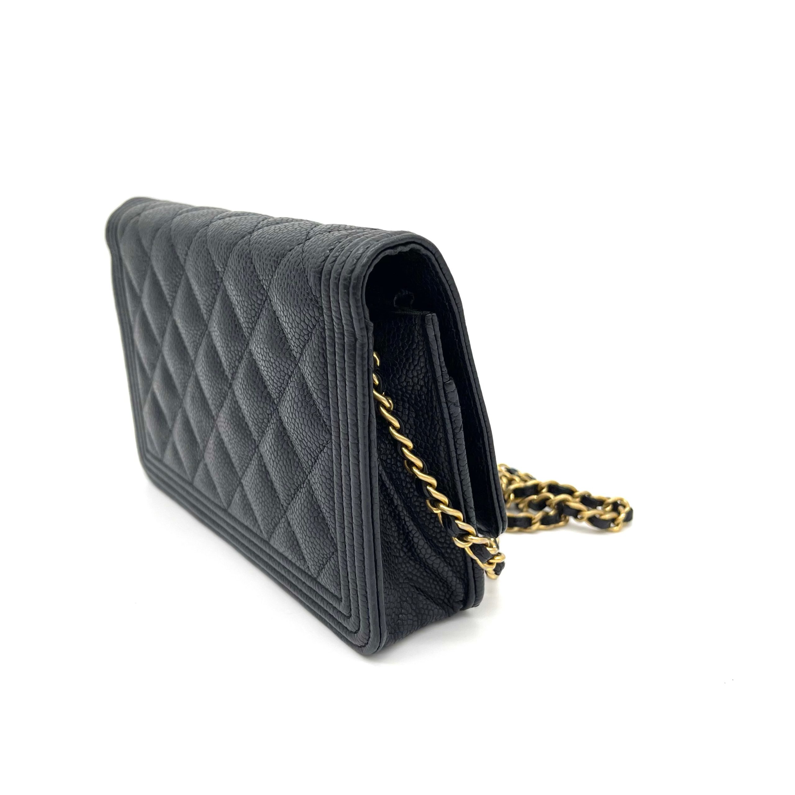 CHANEL Caviar Quilted Boy Wallet On Chain WOC Black