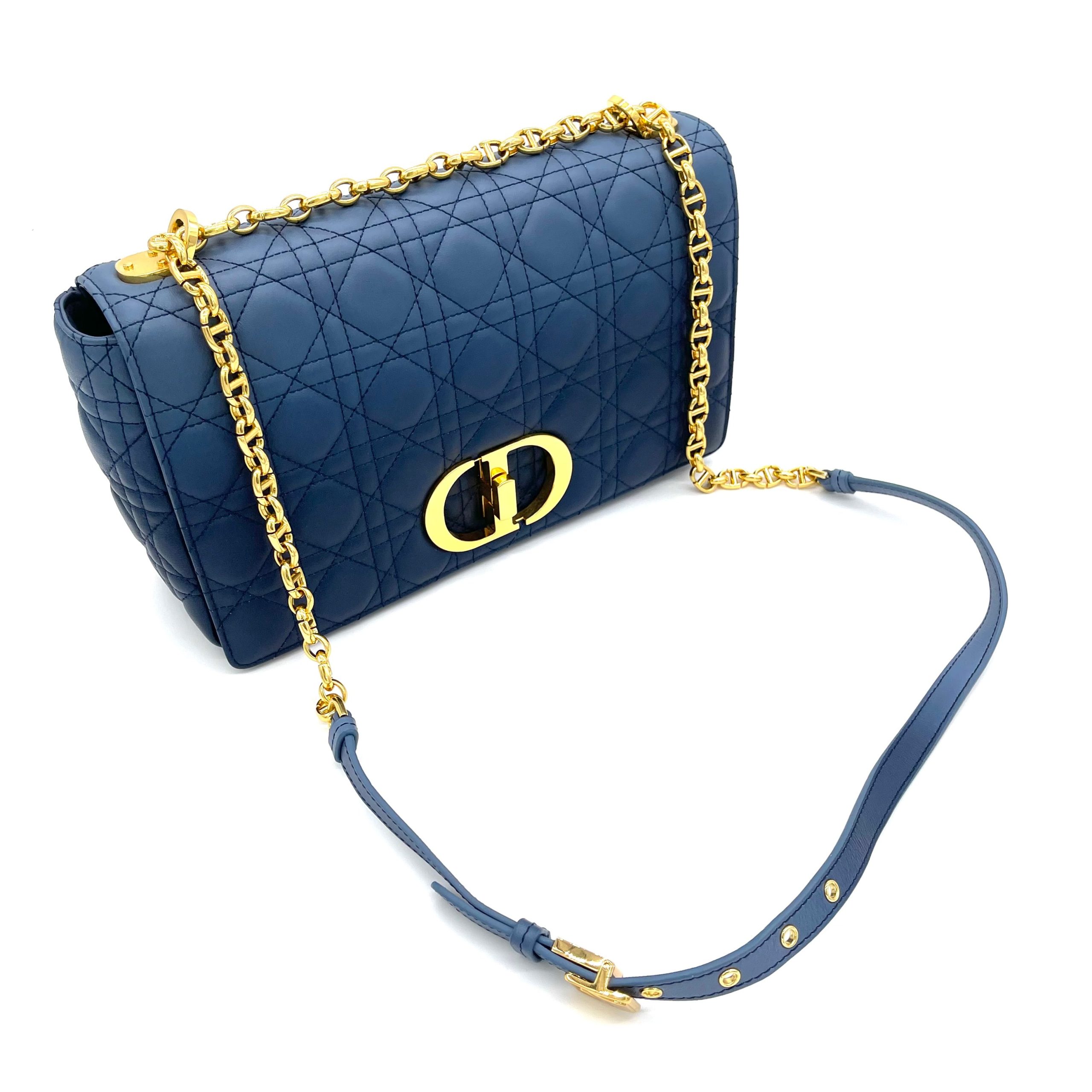 CHRISTIAN DIOR Lambskin Cannage Gradient Large Caro Bag Indigo Blue