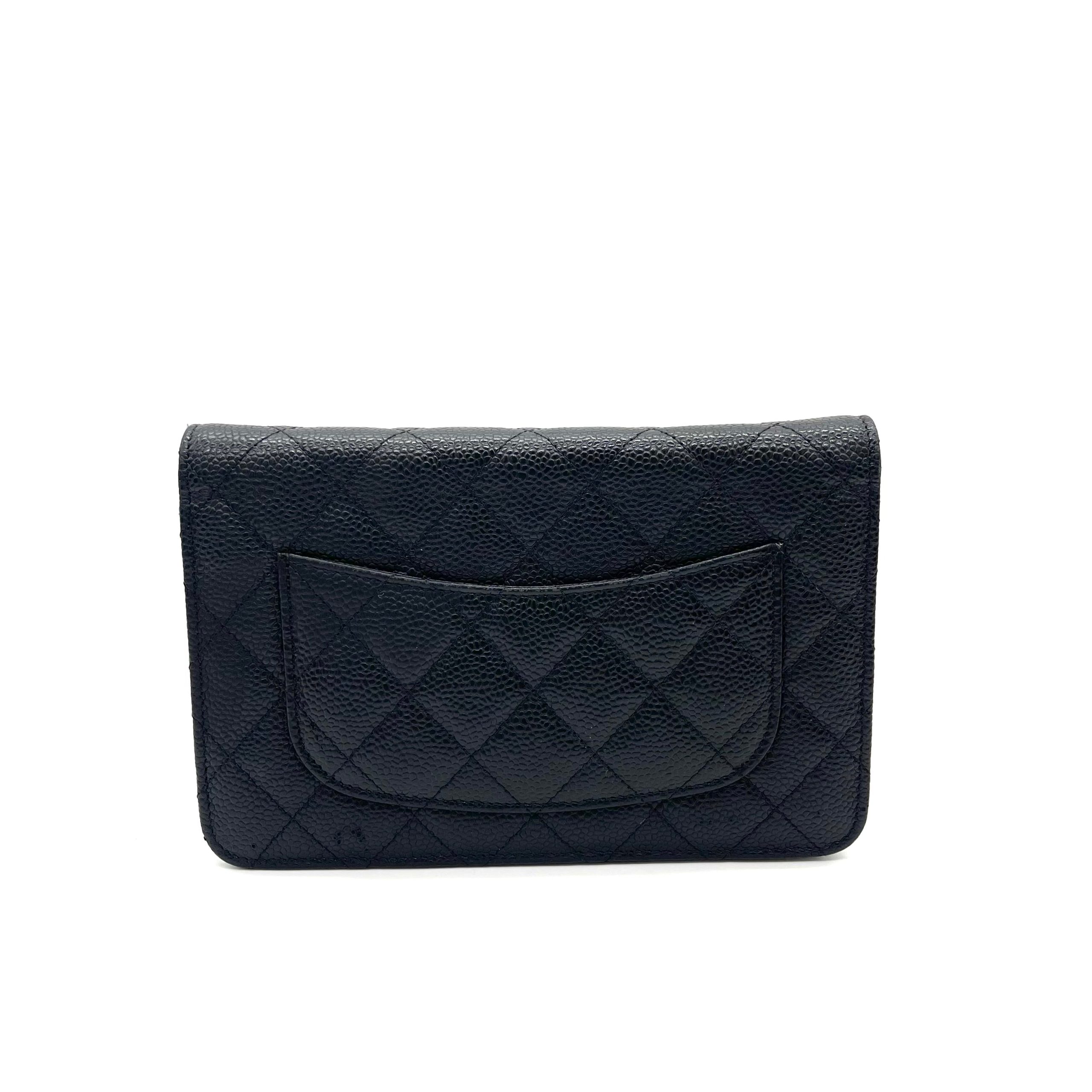 CHANEL Caviar Quilted Wallet On Chain (WOC) – Black & Gold