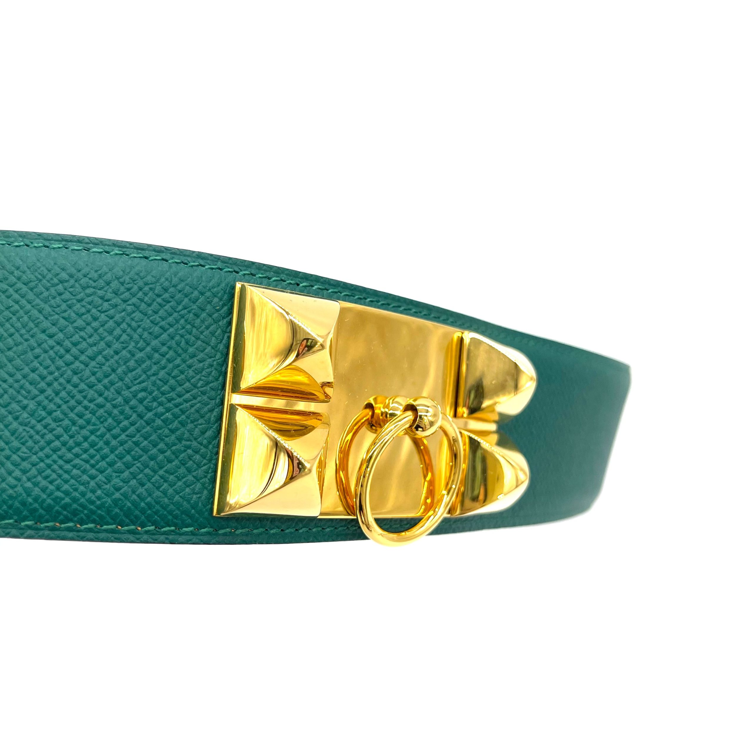 HERMES Courchevel Collier De Chien CDC Belt 85 32 Gold Green