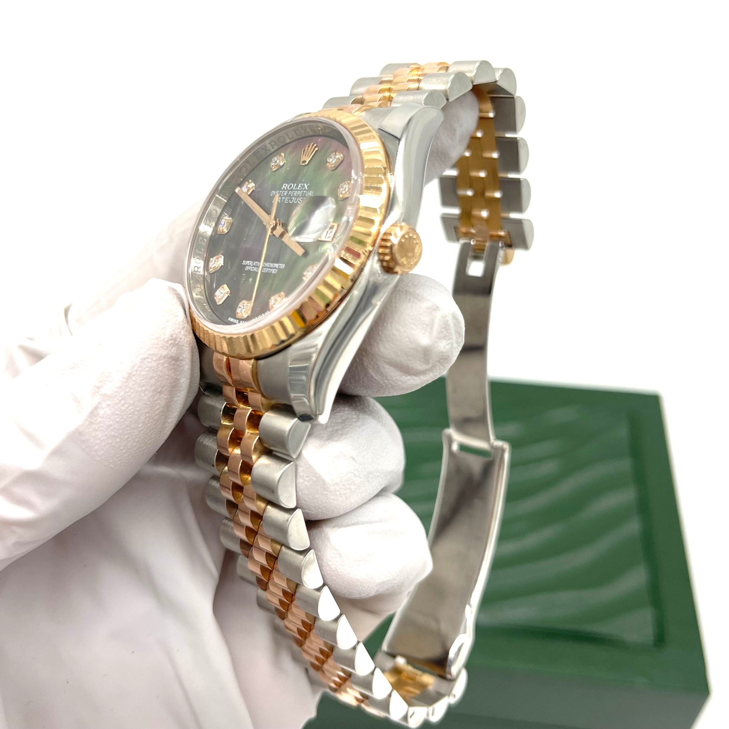 ROLEX Oyster Perpetual Datejust 36 Black Mother of Pearl Dial Stainless Steel and 18K Gold Jubilee Bracelet Automatic Watch Item No. 116231BKMDJ