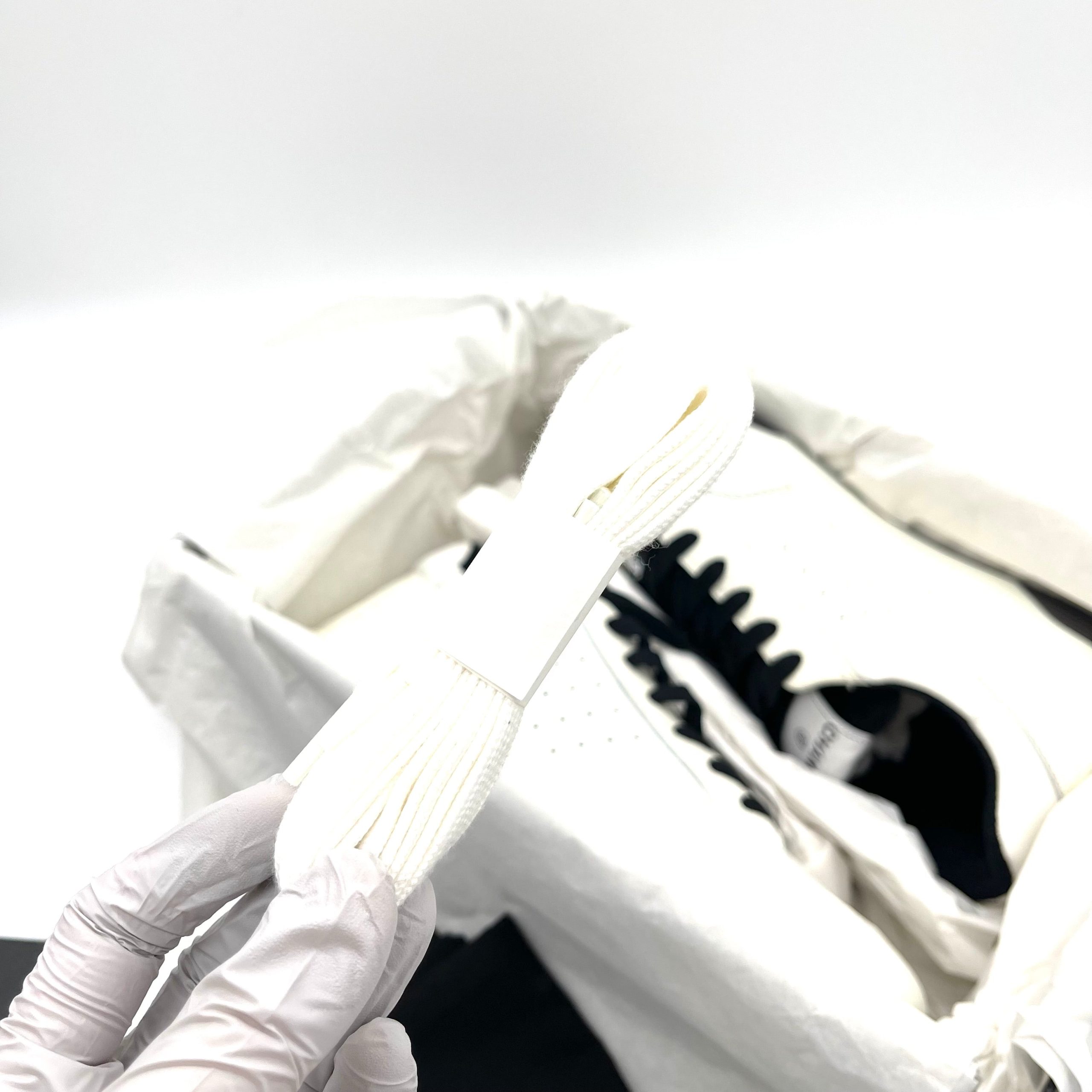 CHANEL Grained Calfskin Fabric Mens Logo Sneakers 41.5(US10.5) White Black