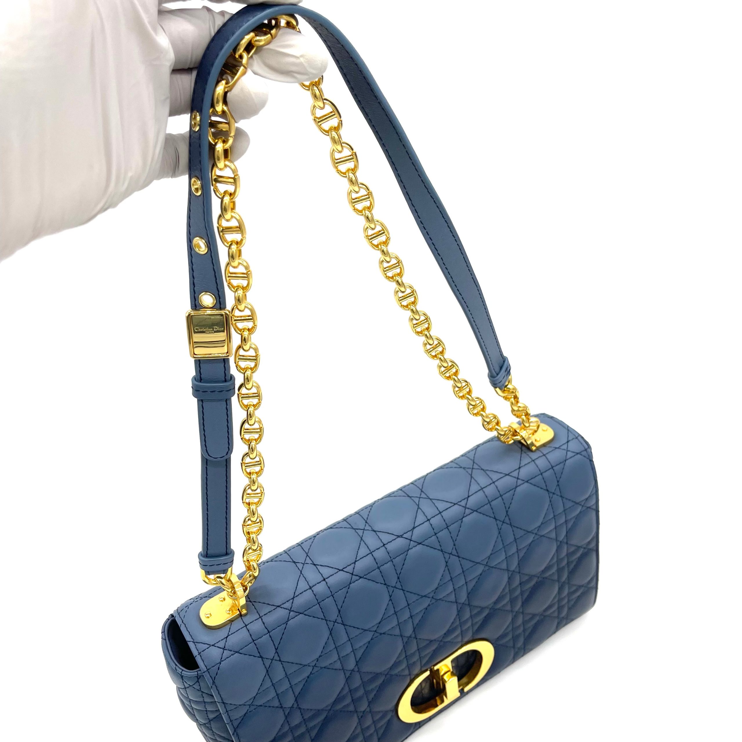 CHRISTIAN DIOR Lambskin Cannage Gradient Large Caro Bag Indigo Blue