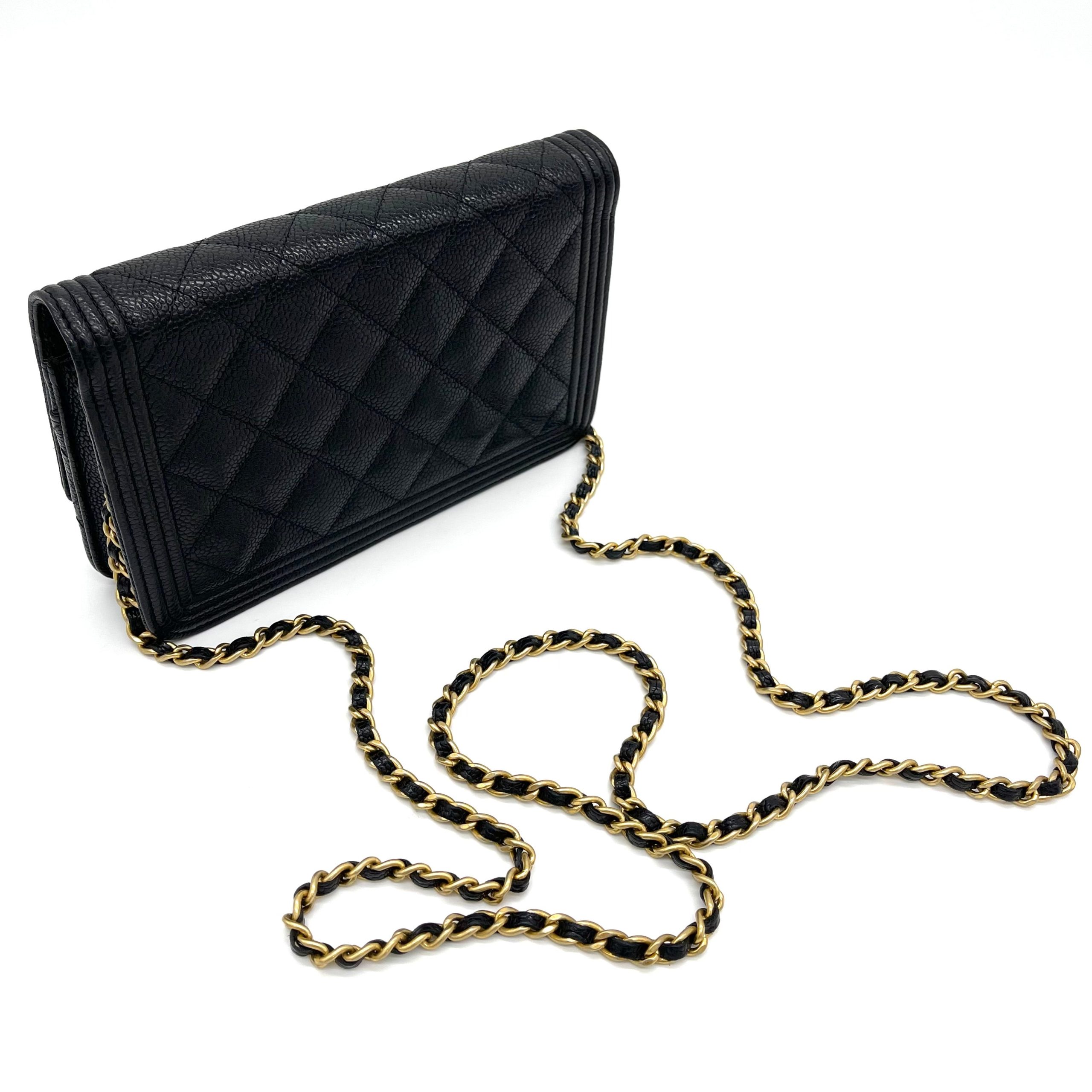 CHANEL Caviar Quilted Boy Wallet On Chain WOC Black