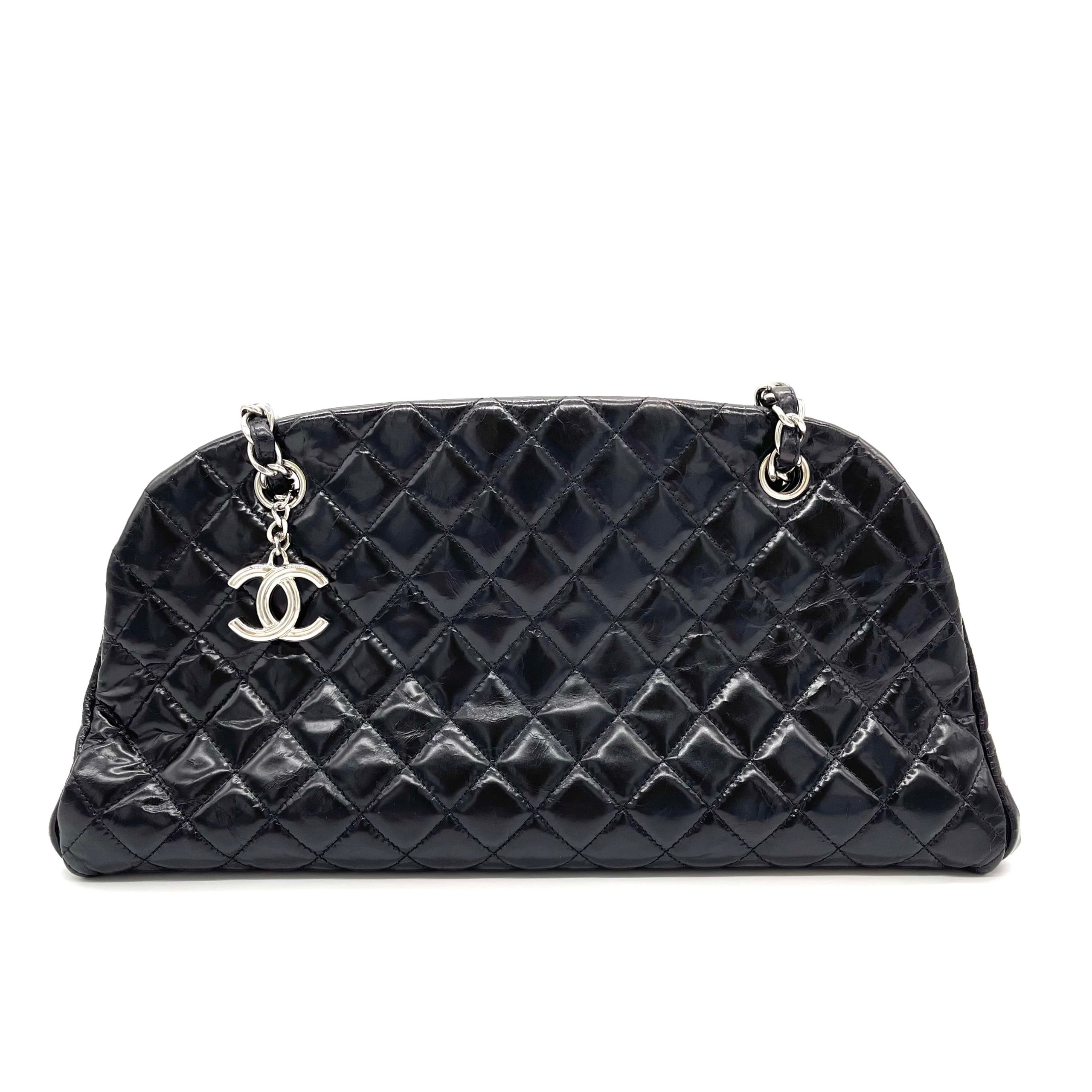 CHANEL Patent Quilted Medium Just Mademoiselle Bowling Bag – Black