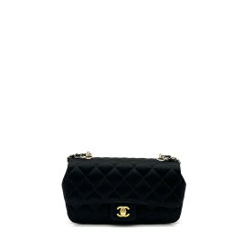 Chanel Satin Black Single Mini Flap Bag with Champagne Gold Hardware 2015-2016