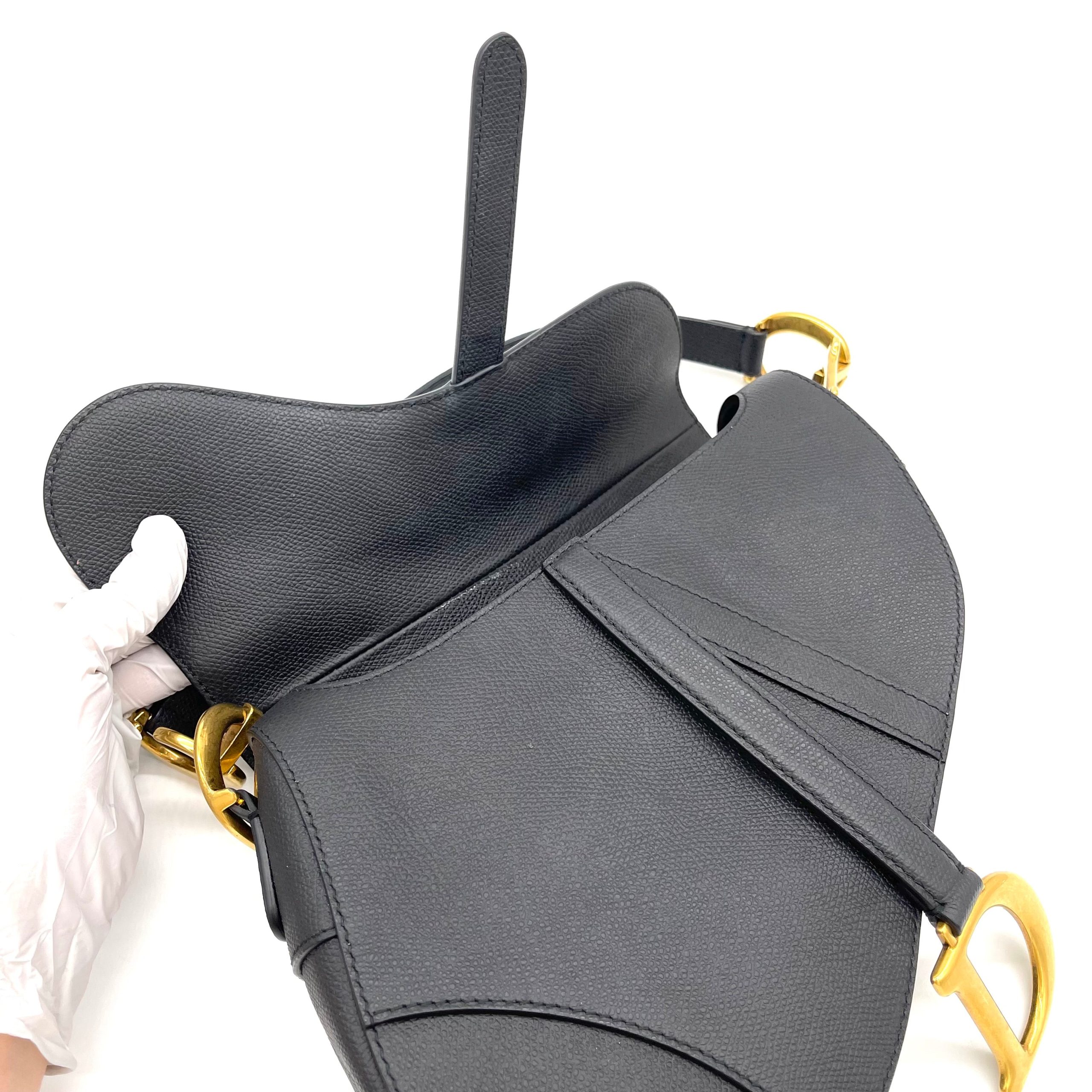 CHRISTIAN DIOR Grained Calfskin Saddle Bag Black