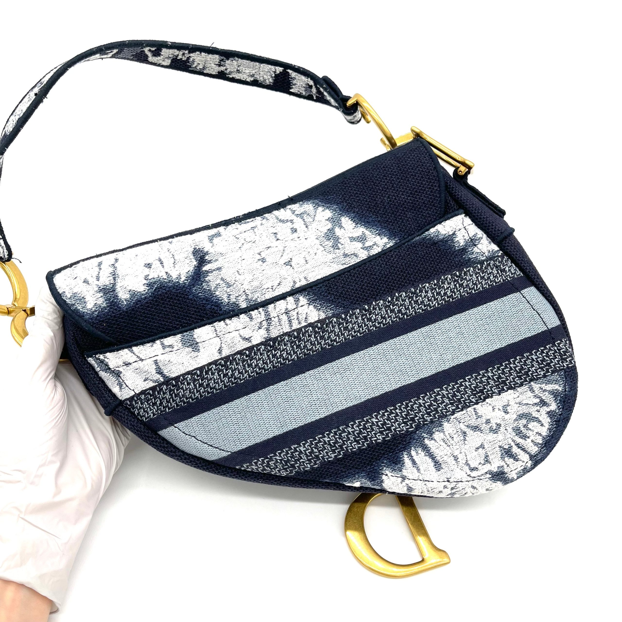 CHRISTIAN DIOR Canvas Tie Dye Saddle Bag Blue Multicolor
