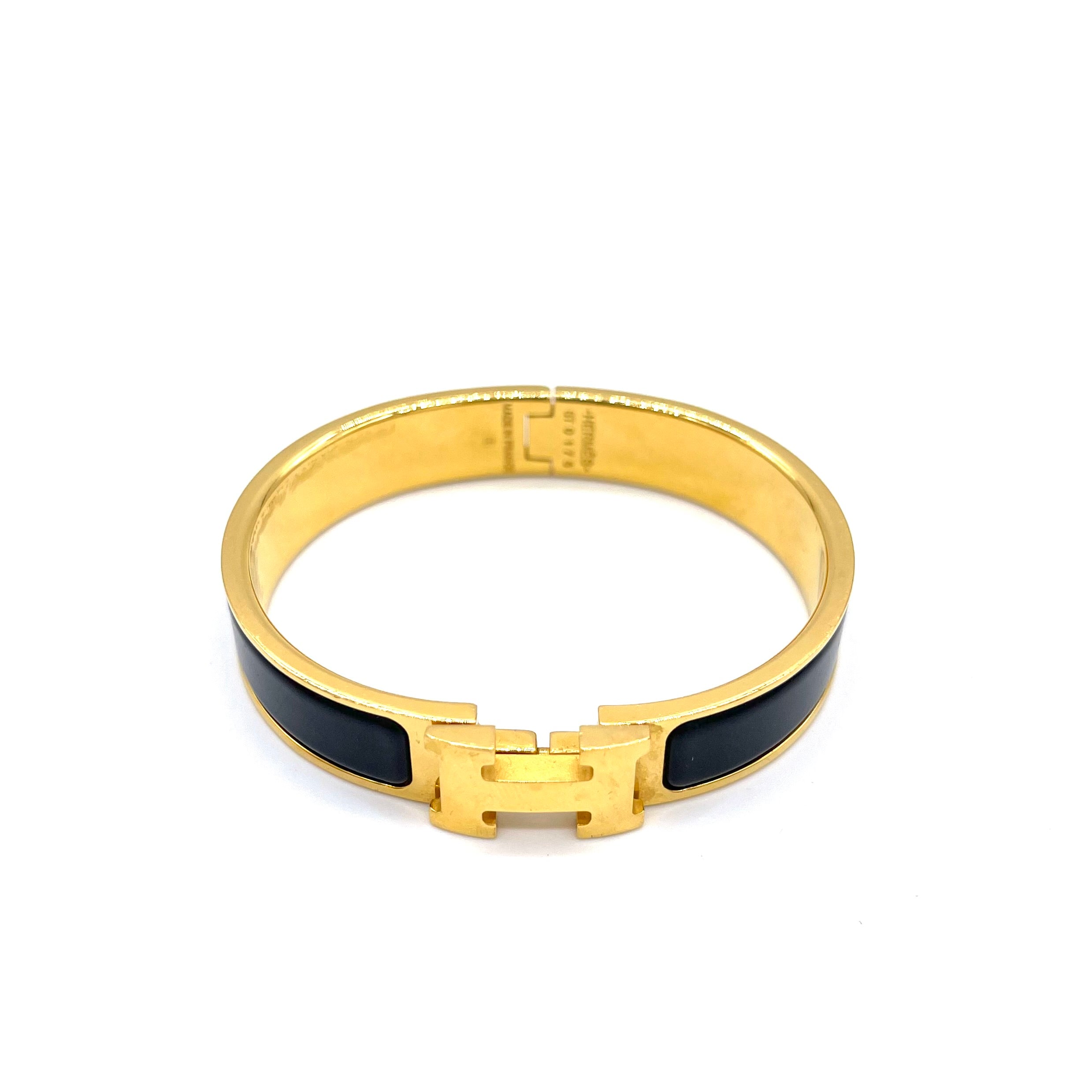 Hermès Clic H Bracelet – Black Enamel with Gold Plated Hardware
