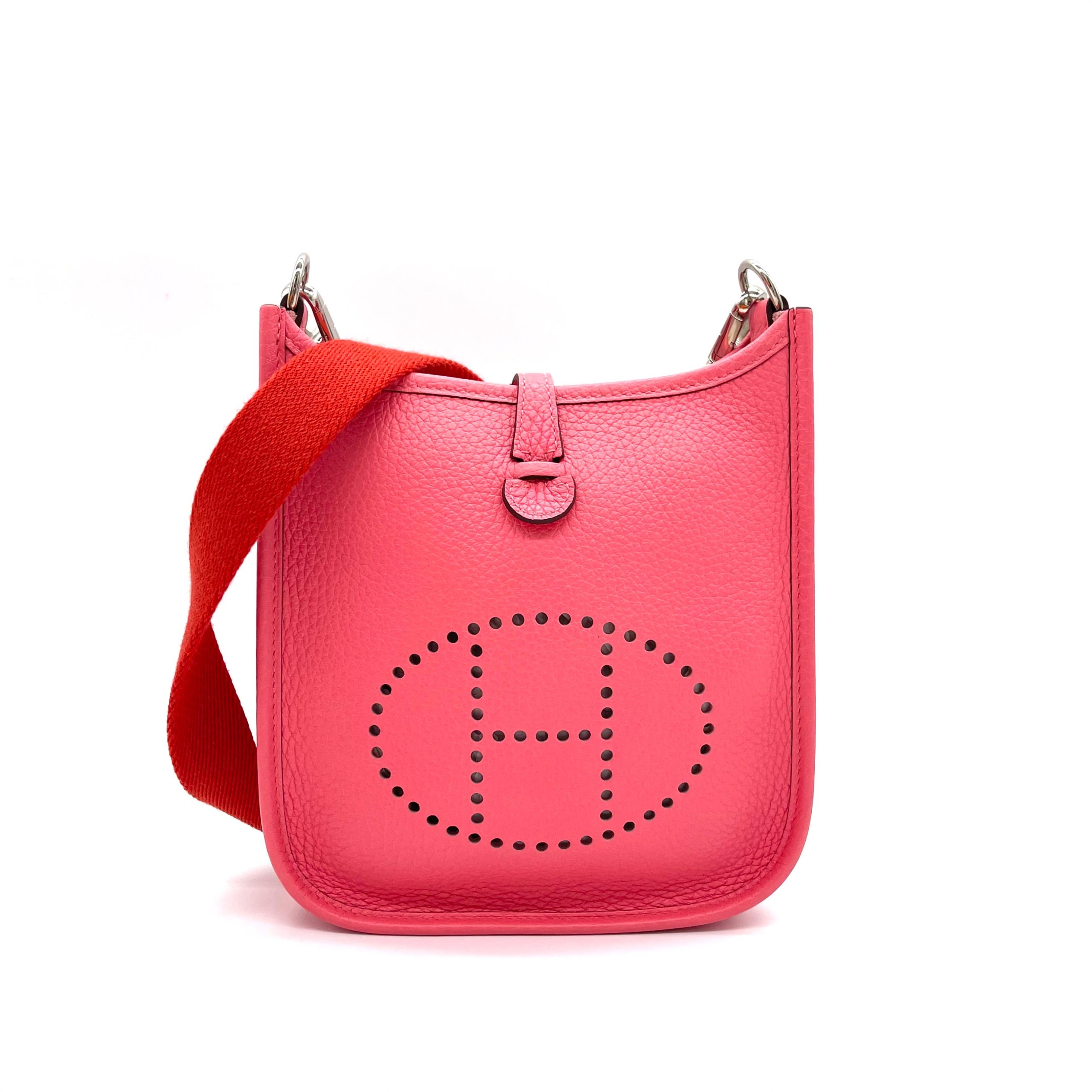 Hermès Mini Evelyne II TPM 16 Rose Azalée Clemence with Palladium Hardware