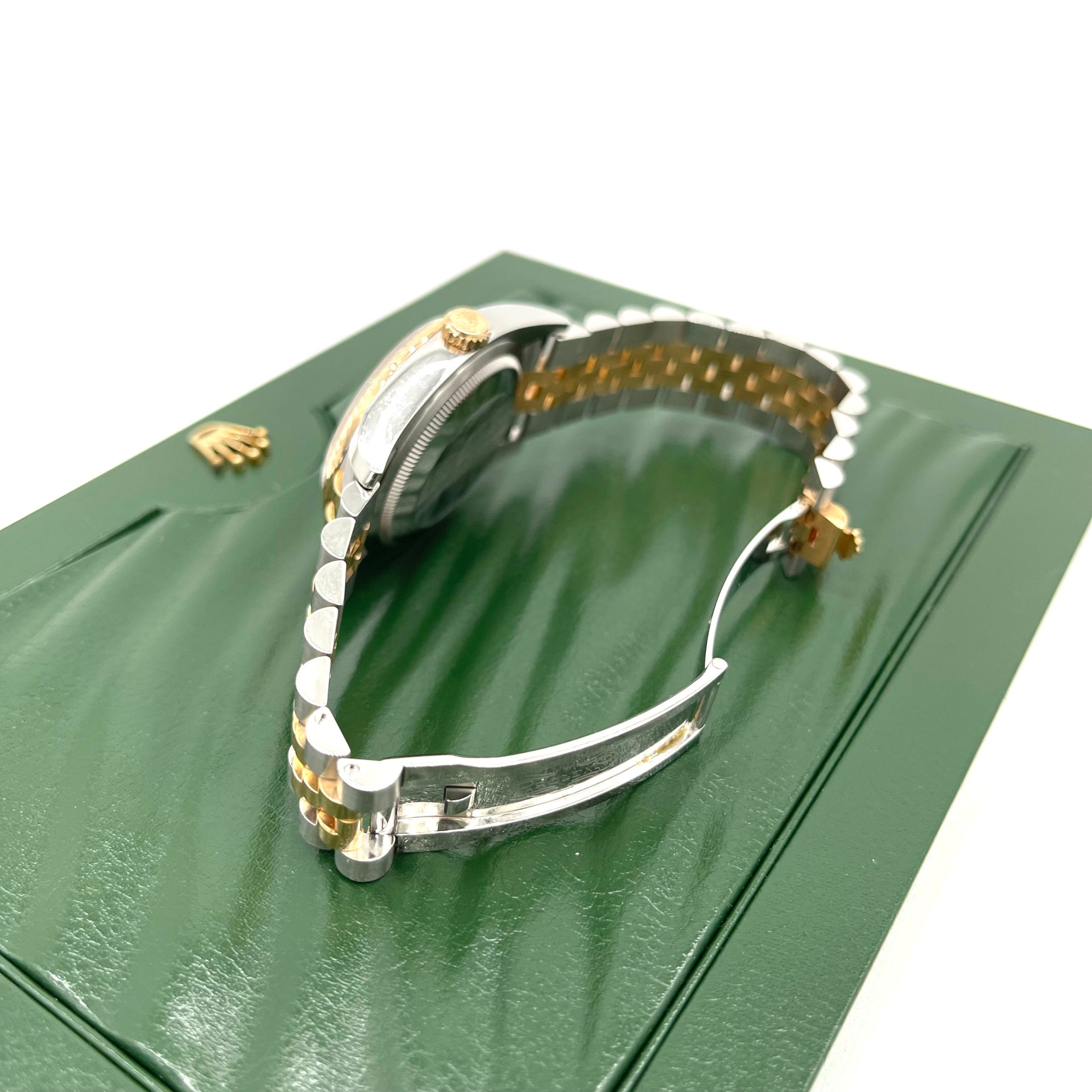 ROLEX Oyster Perpetual Datejust 36 Black Mother of Pearl Dial Stainless Steel and 18K Gold Jubilee Bracelet Automatic Watch Item No. 116231BKMDJ