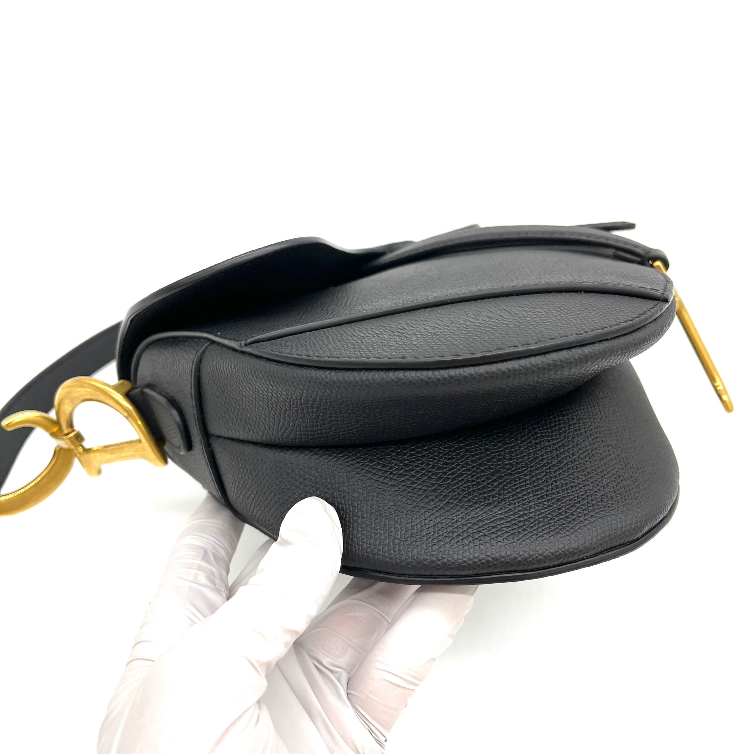 CHRISTIAN DIOR Grained Calfskin Saddle Bag Black