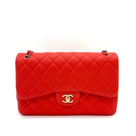 CHANEL Caviar Quilted Jumbo Double Flap Red 2019