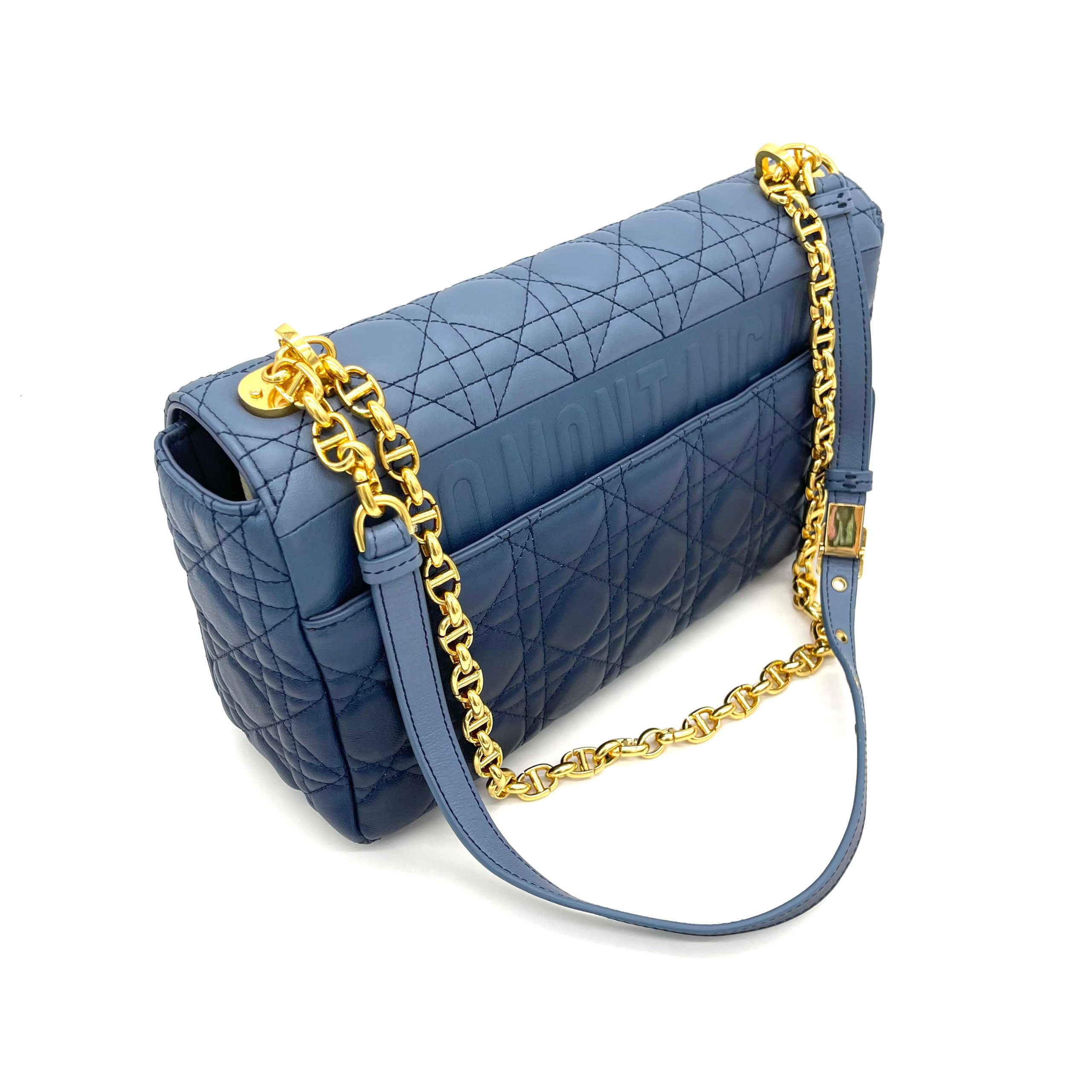 CHRISTIAN DIOR Lambskin Cannage Gradient Large Caro Bag Indigo Blue