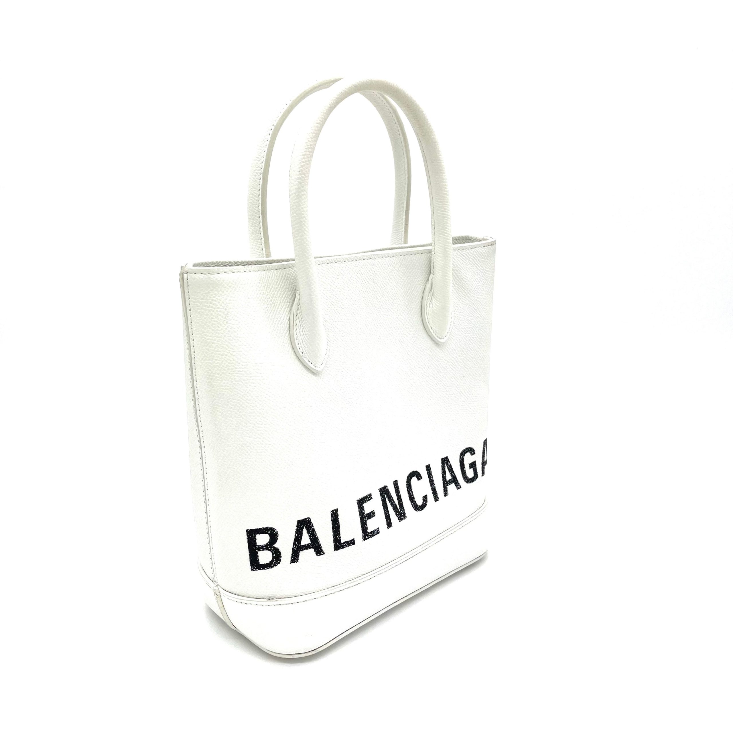 BALENCIAGA Logo Ville Tote Leather XXS White