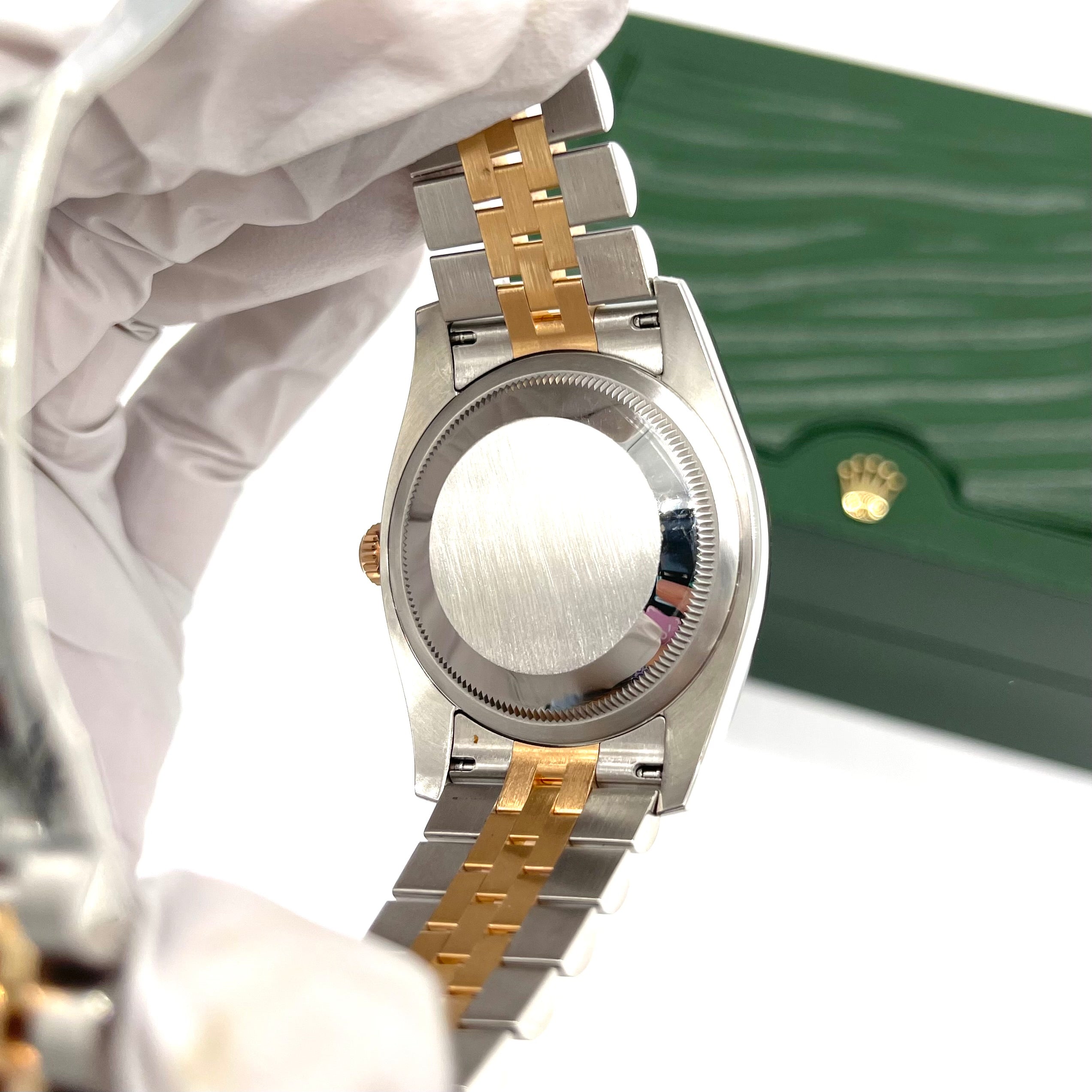 ROLEX Oyster Perpetual Datejust 36 Black Mother of Pearl Dial Stainless Steel and 18K Gold Jubilee Bracelet Automatic Watch Item No. 116231BKMDJ