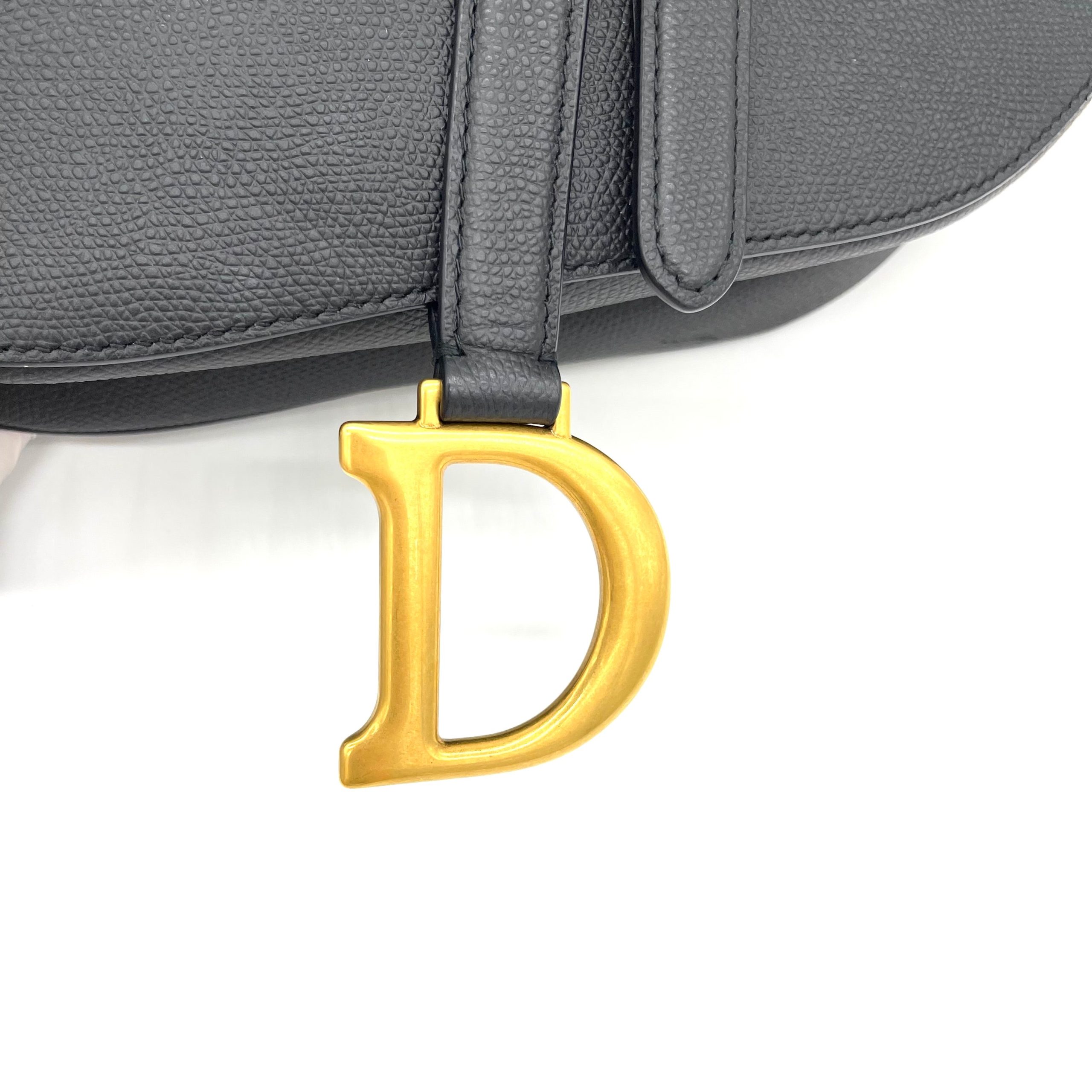 CHRISTIAN DIOR Grained Calfskin Saddle Bag Black