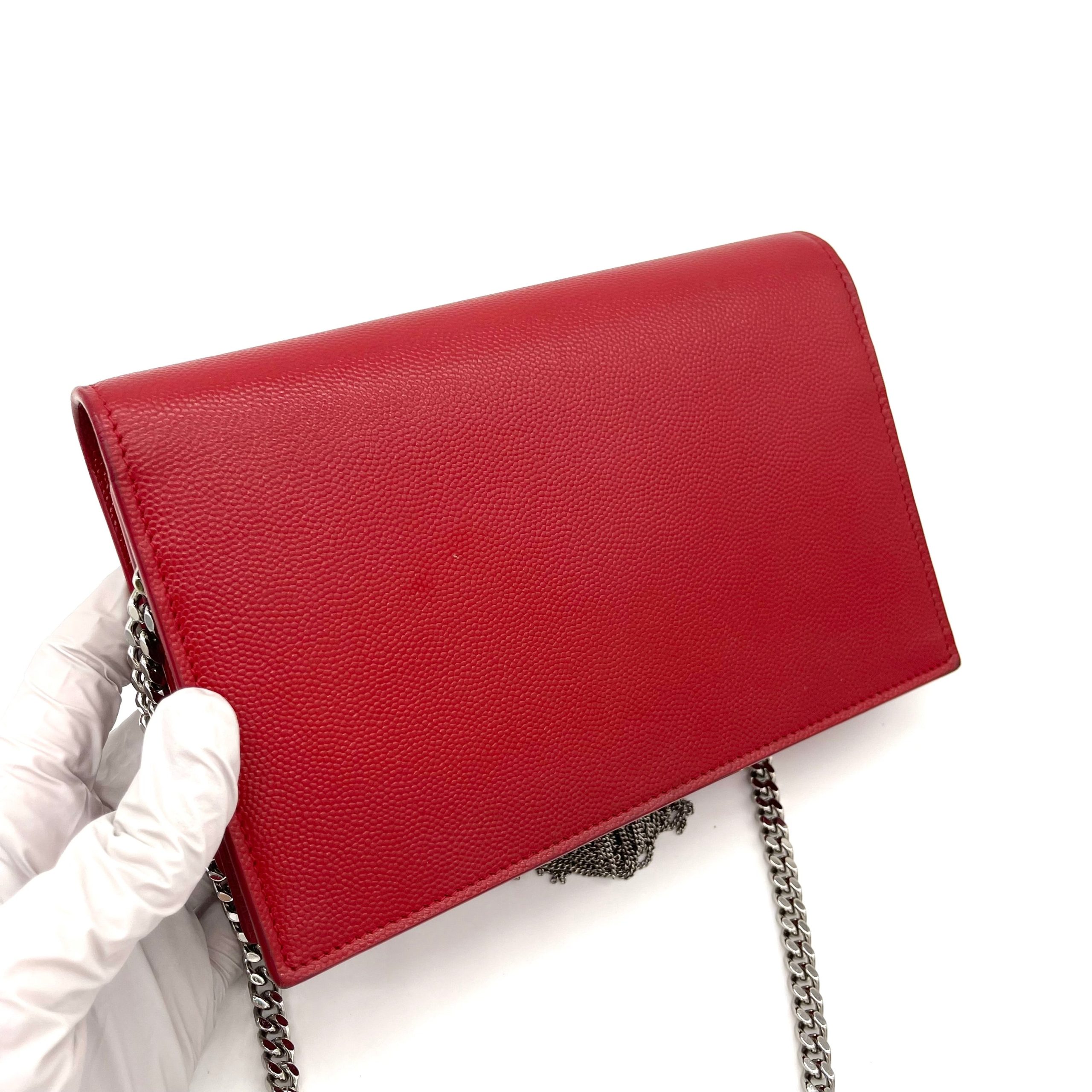 SAINT LAURENT Textured-Leather Small Classic Monogram Kate Tassel Satchel Red