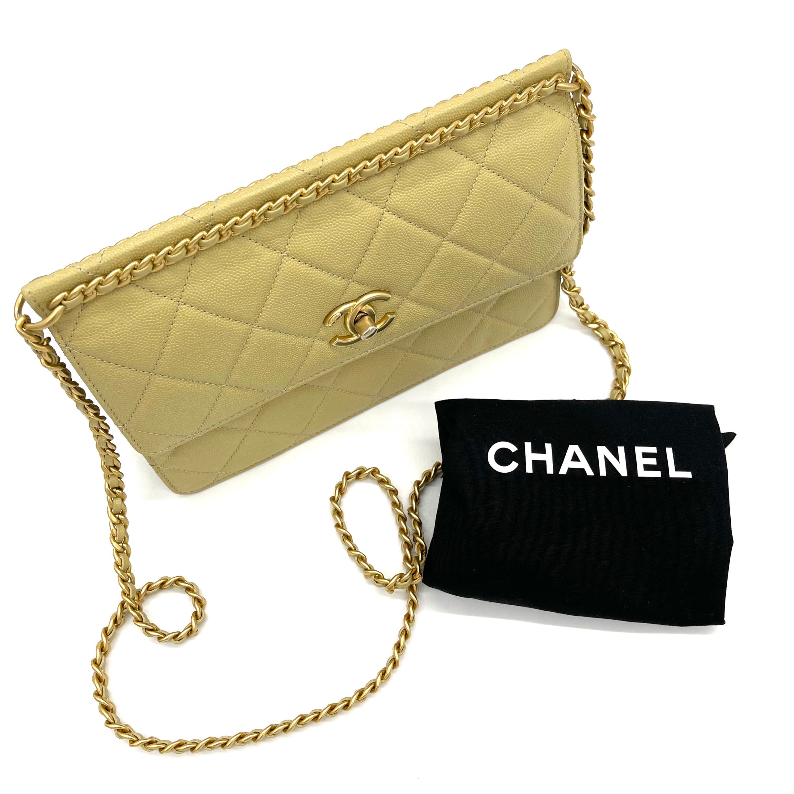 CHANEL Caviar Quilted Chain Flap Light Yellow 2023