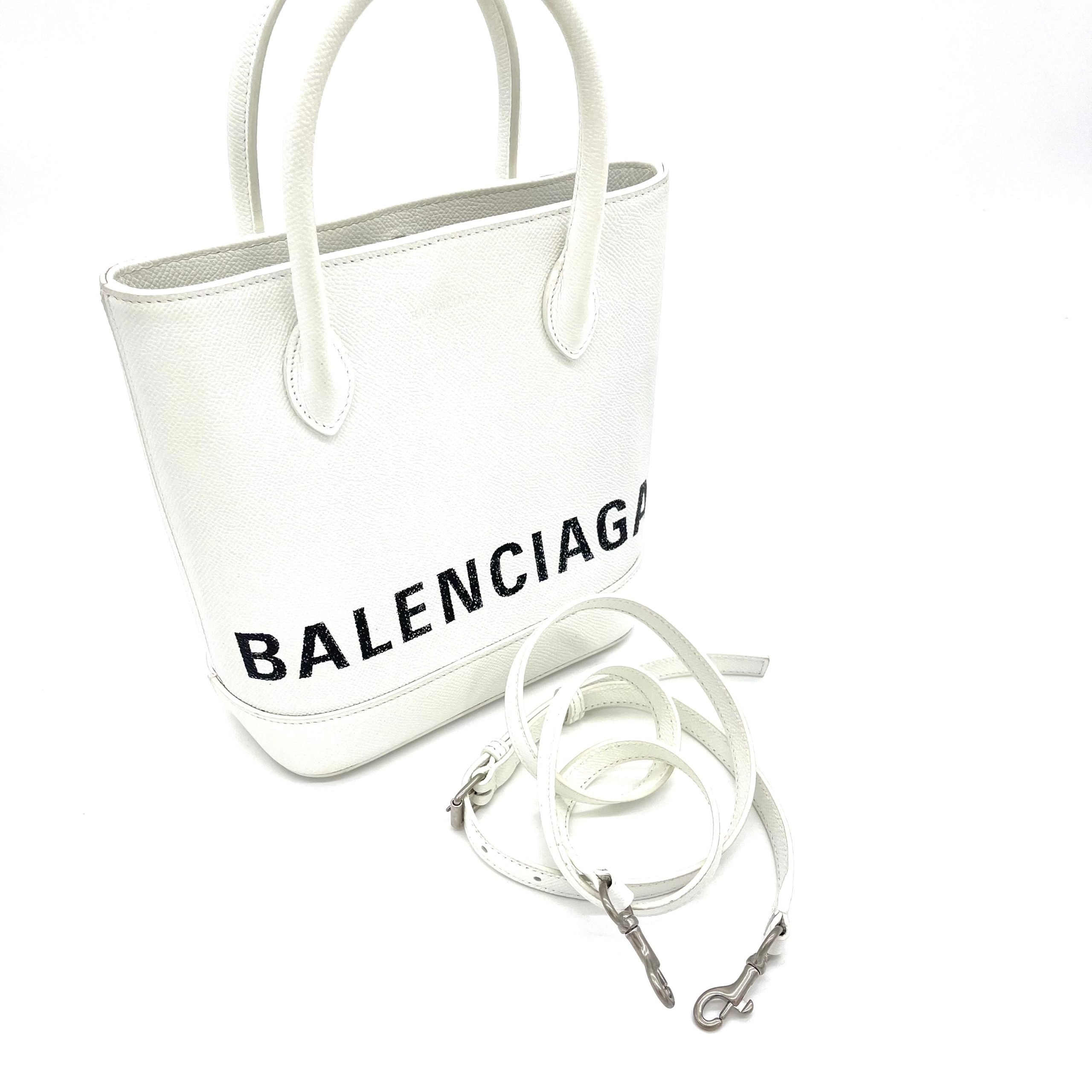 BALENCIAGA Logo Ville Tote Leather XXS White