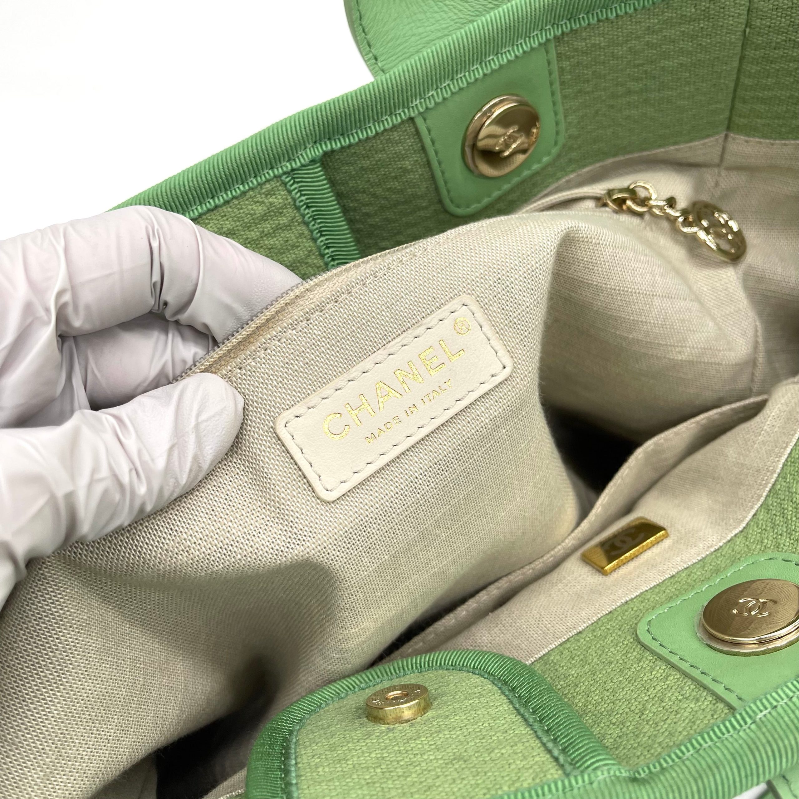 CHANEL Mixed Fibers Small Deauville Tote Green 2023