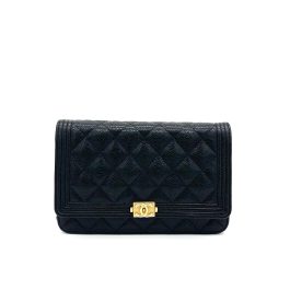 CHANEL Caviar Quilted Boy Wallet On Chain WOC Black