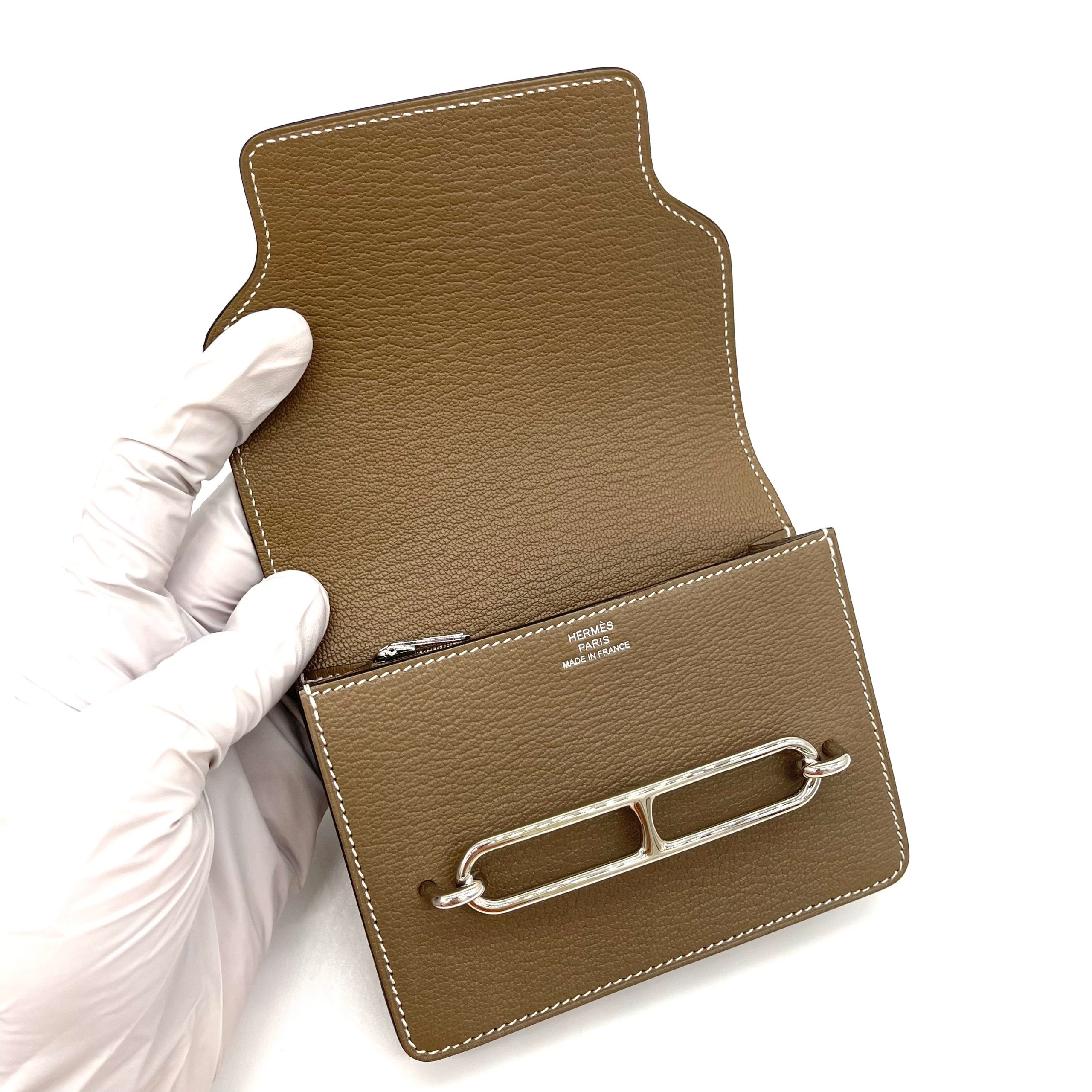 HERMES Chevre Mysore Roulis Slim Wallet Etoupe Brand New Condition Never used