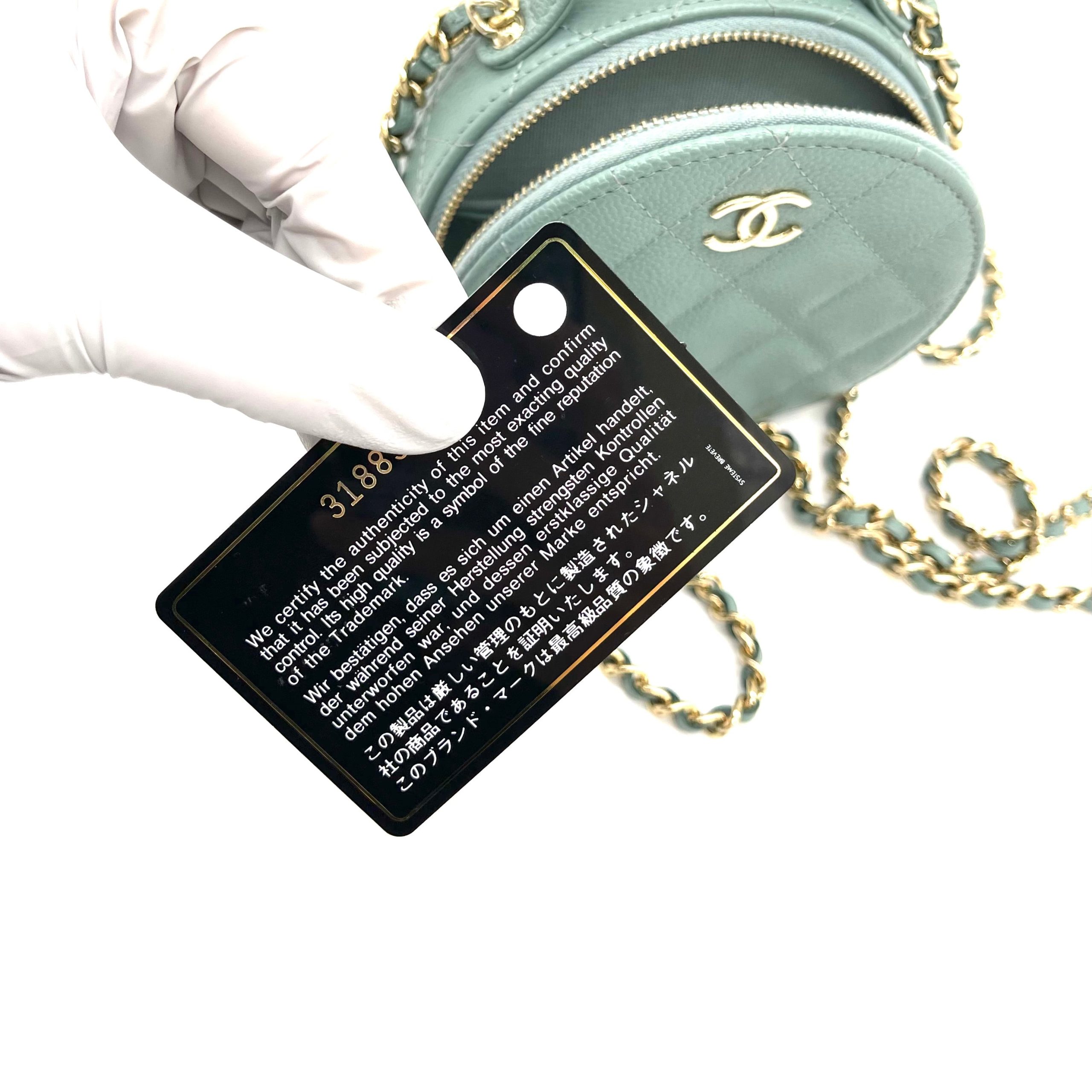 CHANEL Caviar Quilted Round Handle With Care Vanity With Chain Green