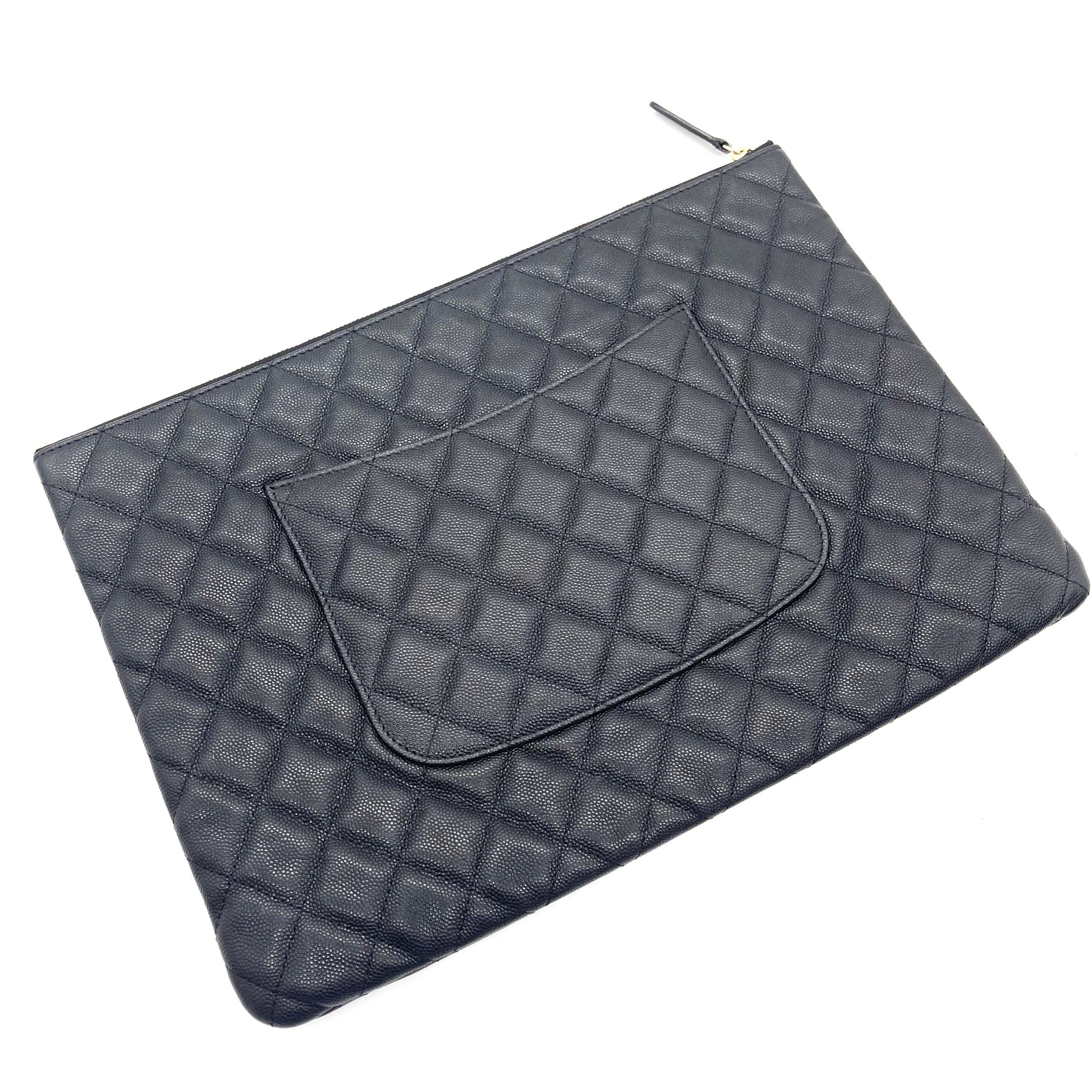 Chanel Classic Quilted Clutch – Black Caviar with Gold-Tone CC Large