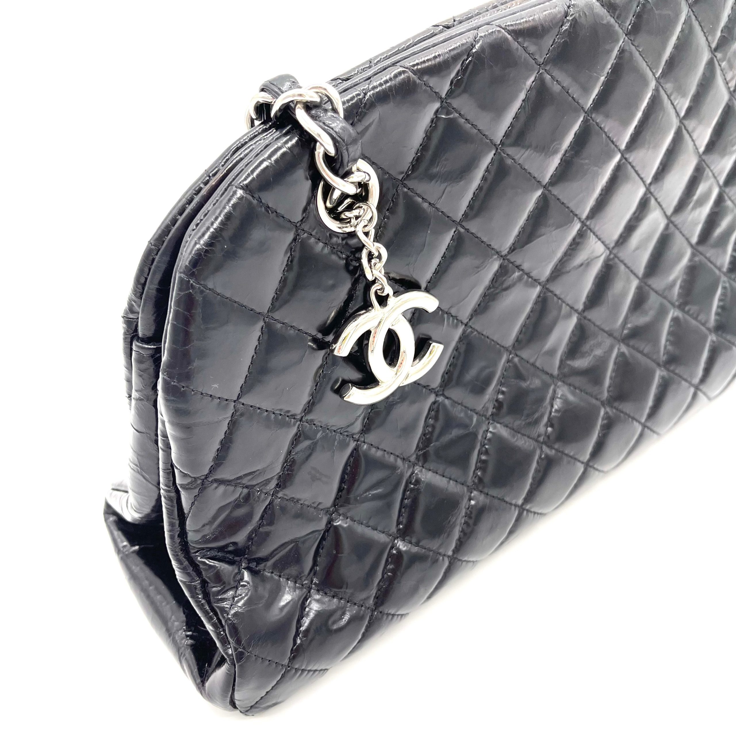 CHANEL Patent Quilted Medium Just Mademoiselle Bowling Bag – Black