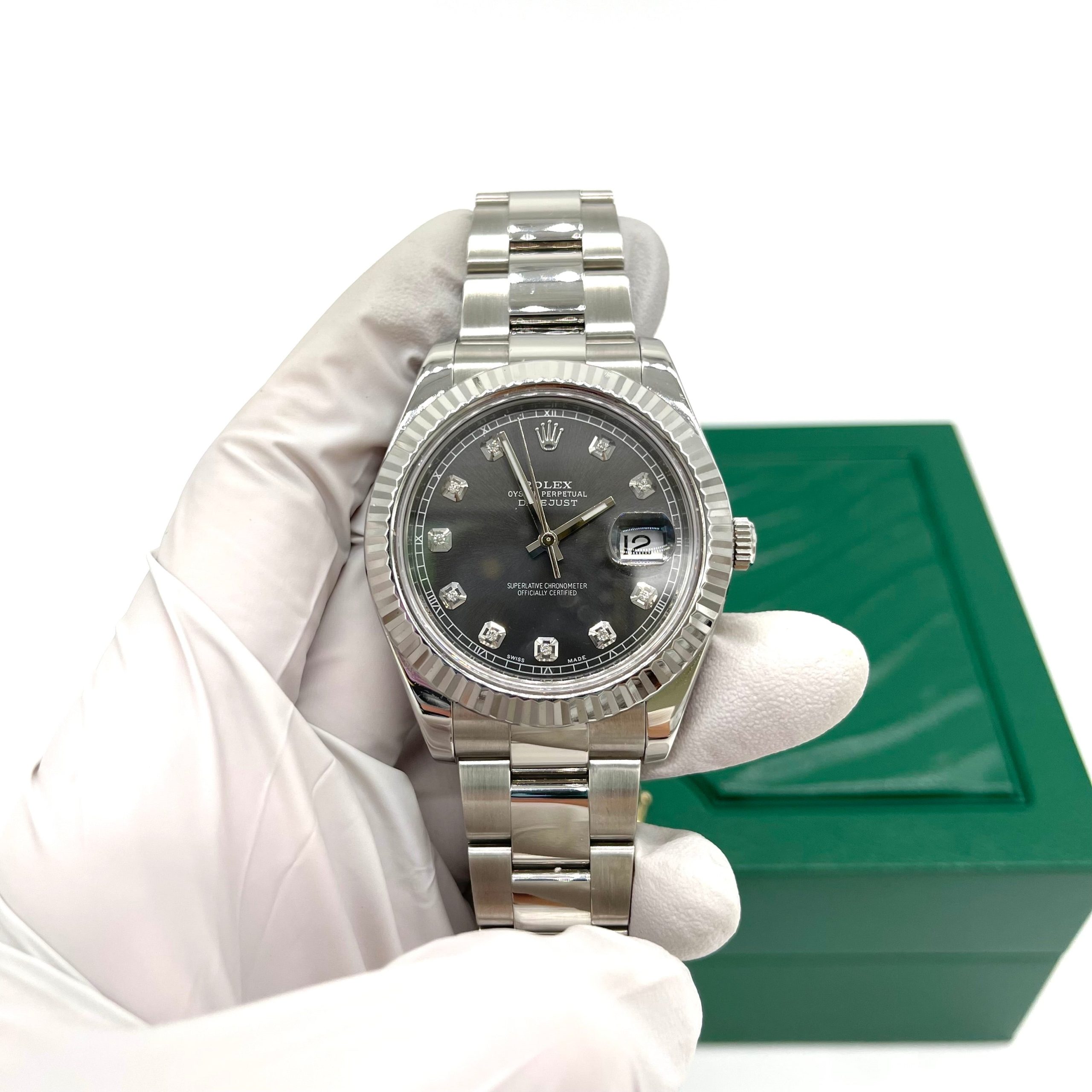 Rolex Datejust ll 116334 41 mm Steel Rhodium Diamond Fluted Bezel