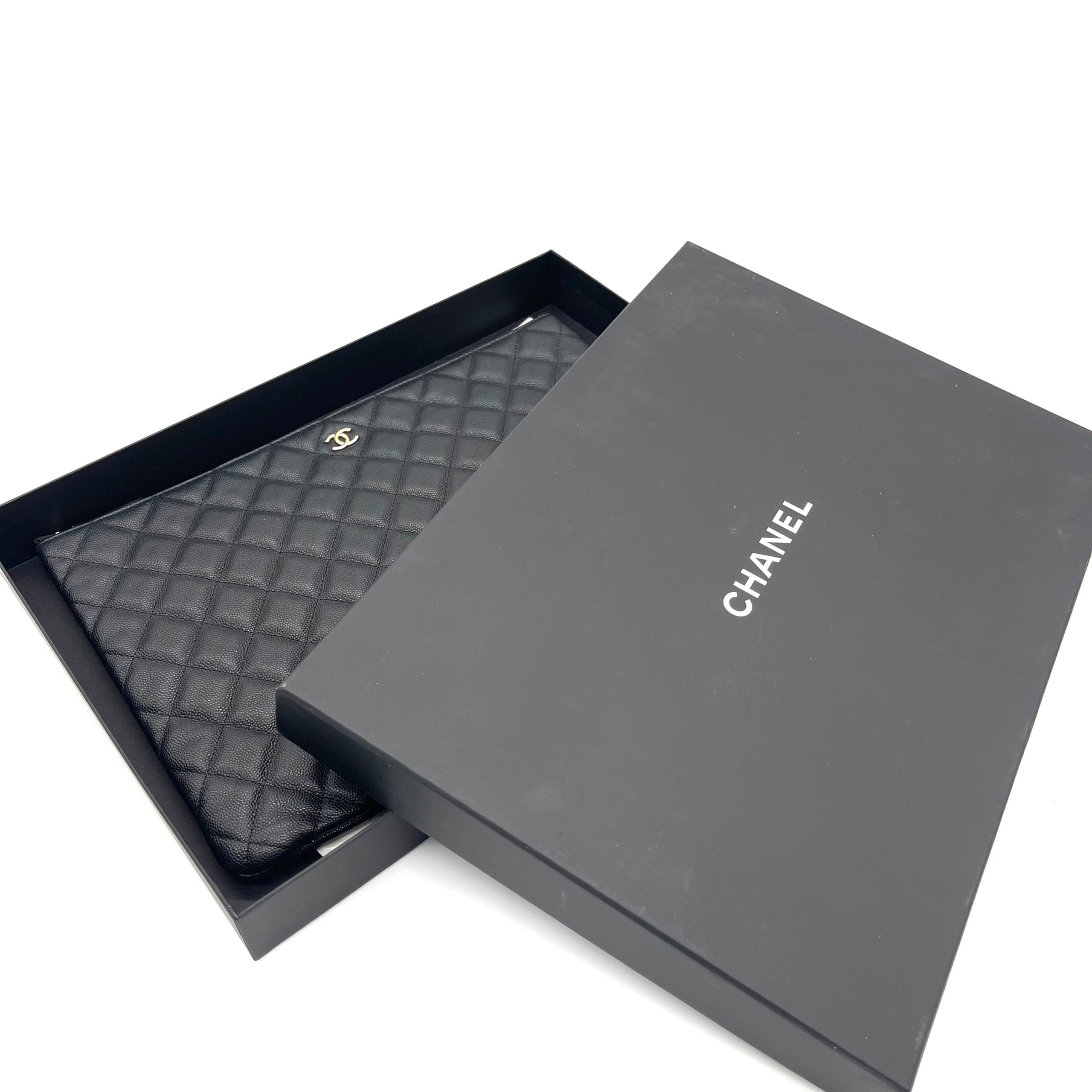Chanel Classic Quilted Clutch – Black Caviar with Gold-Tone CC Large