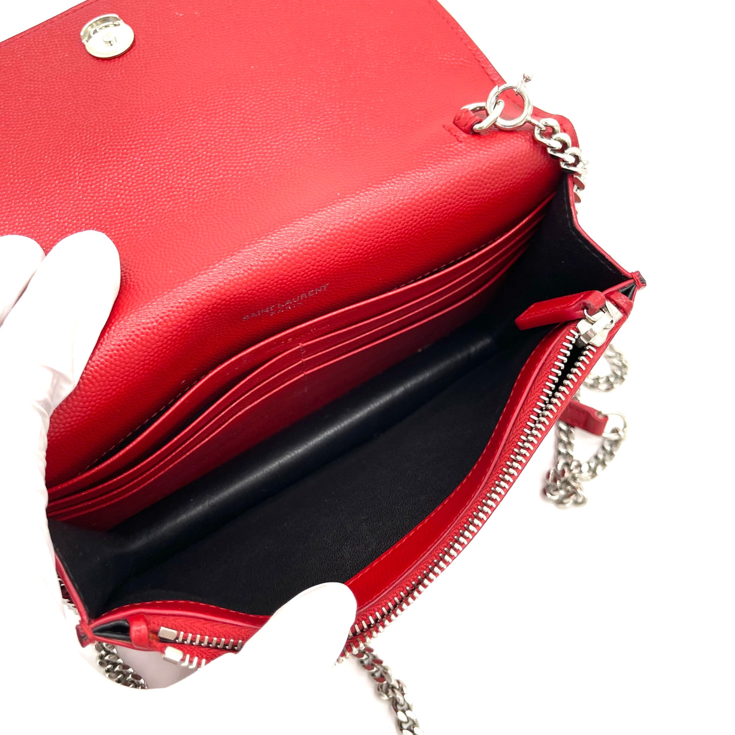 SAINT LAURENT Textured-Leather Small Classic Monogram Kate Tassel Satchel Red